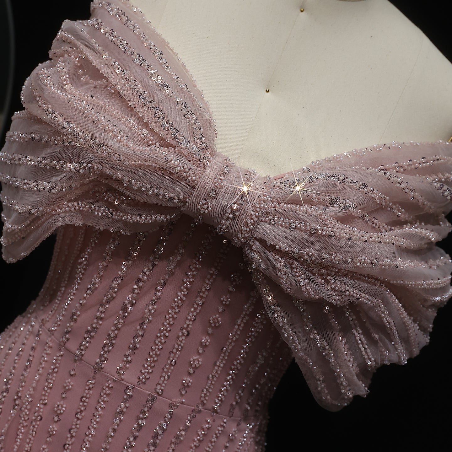 Sparkly Blush Pink Off Shoulder Evening Dress SS653