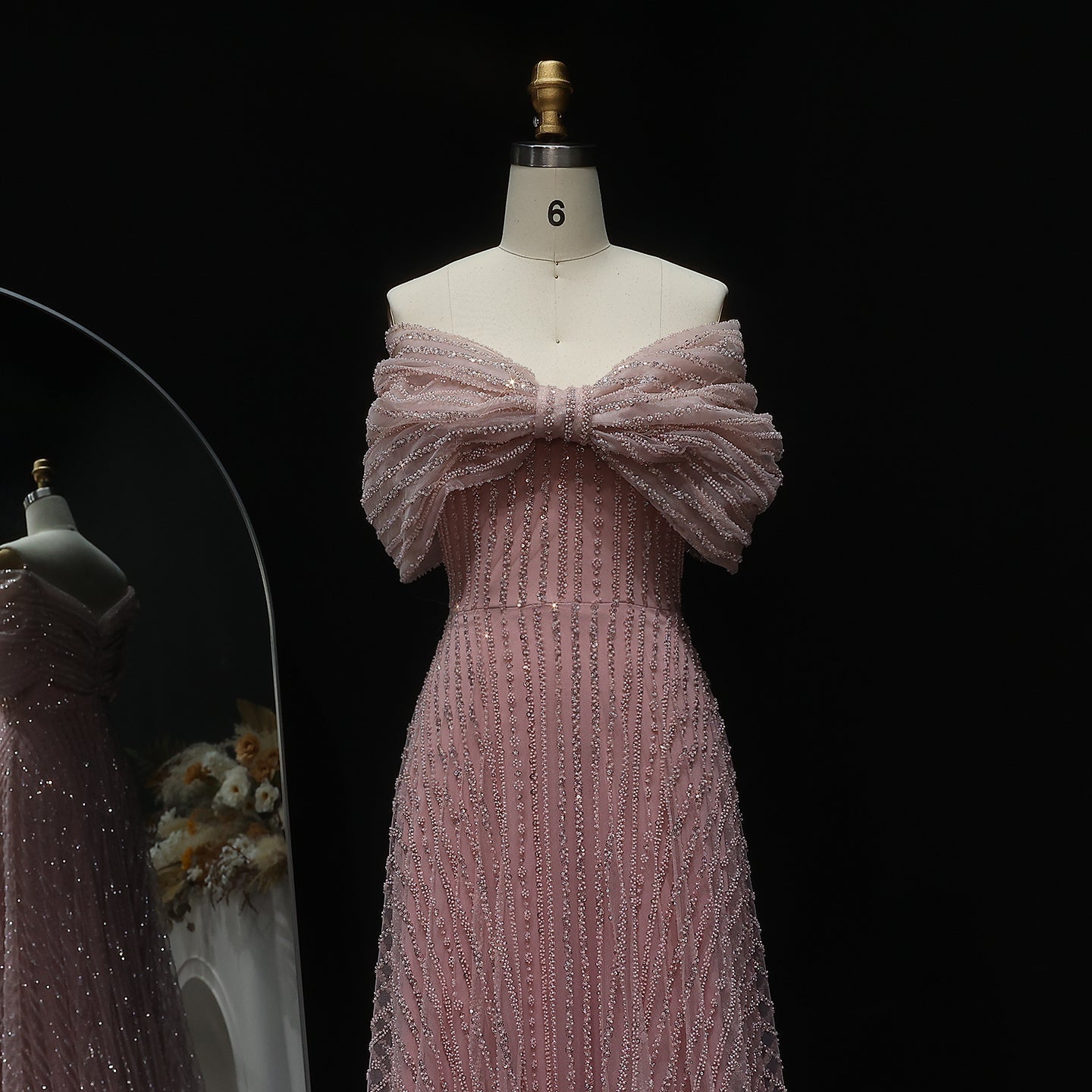 Sparkly Blush Pink Off Shoulder Evening Dress SS653