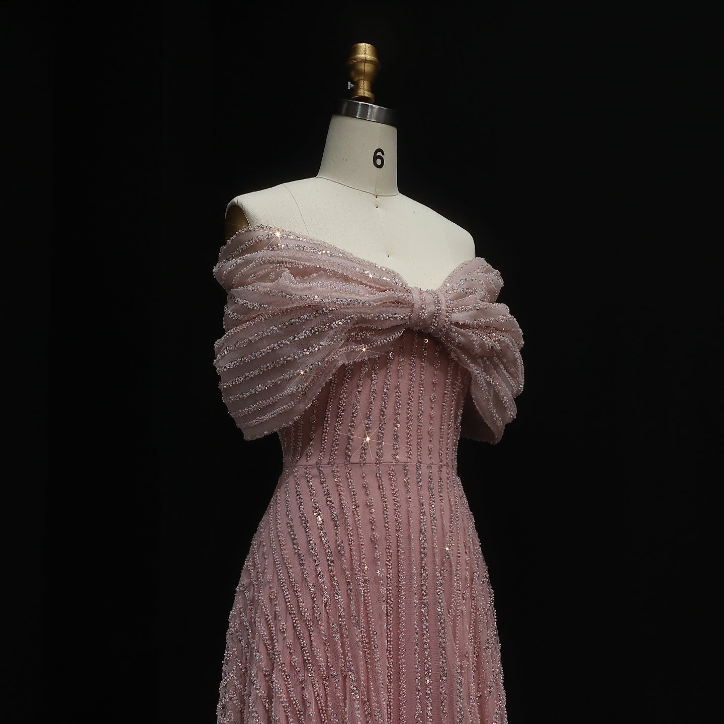 Sparkly Blush Pink Off Shoulder Evening Dress SS653