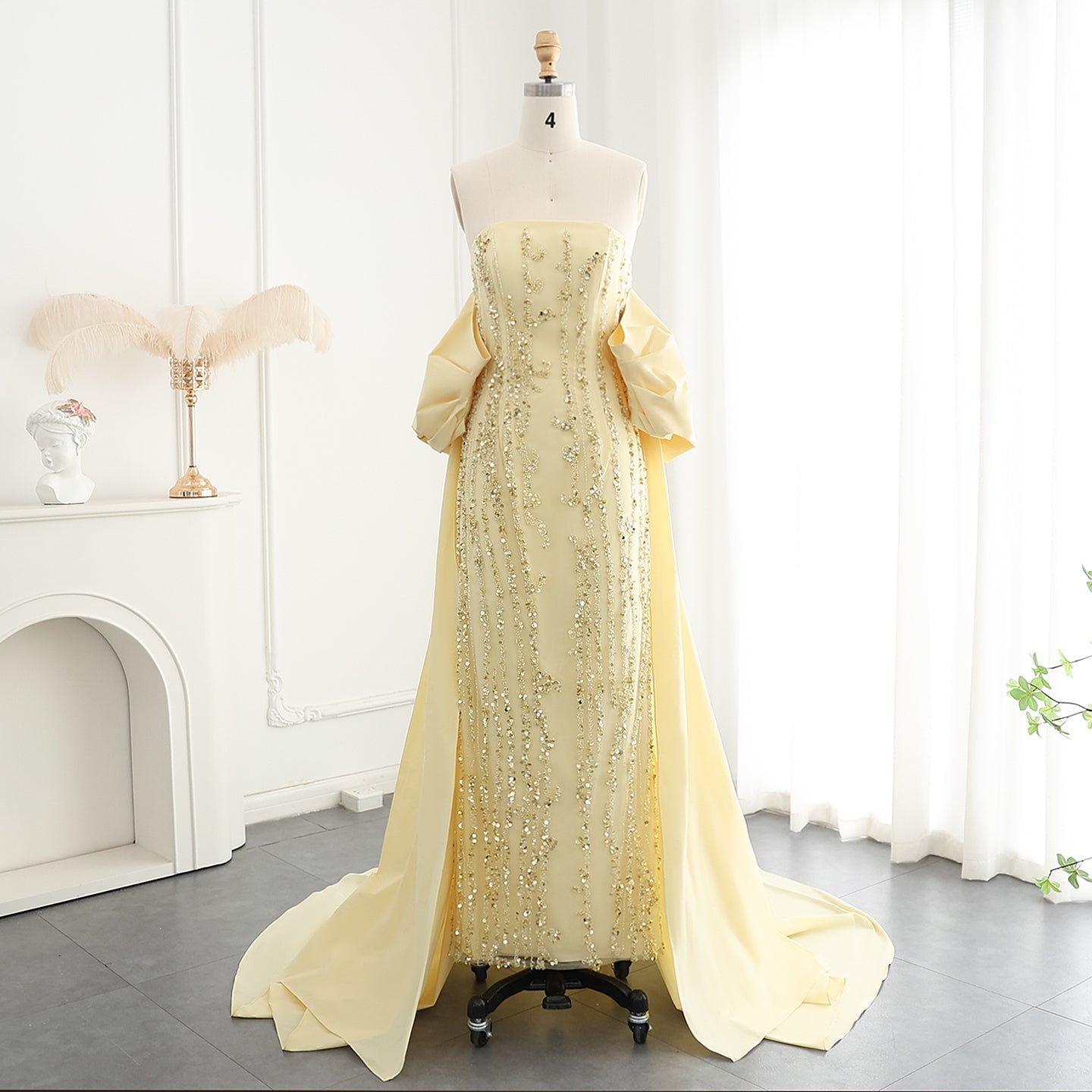 Luxury Blue Strapless Evening Dress with Cape SS454  Yellow / US 6