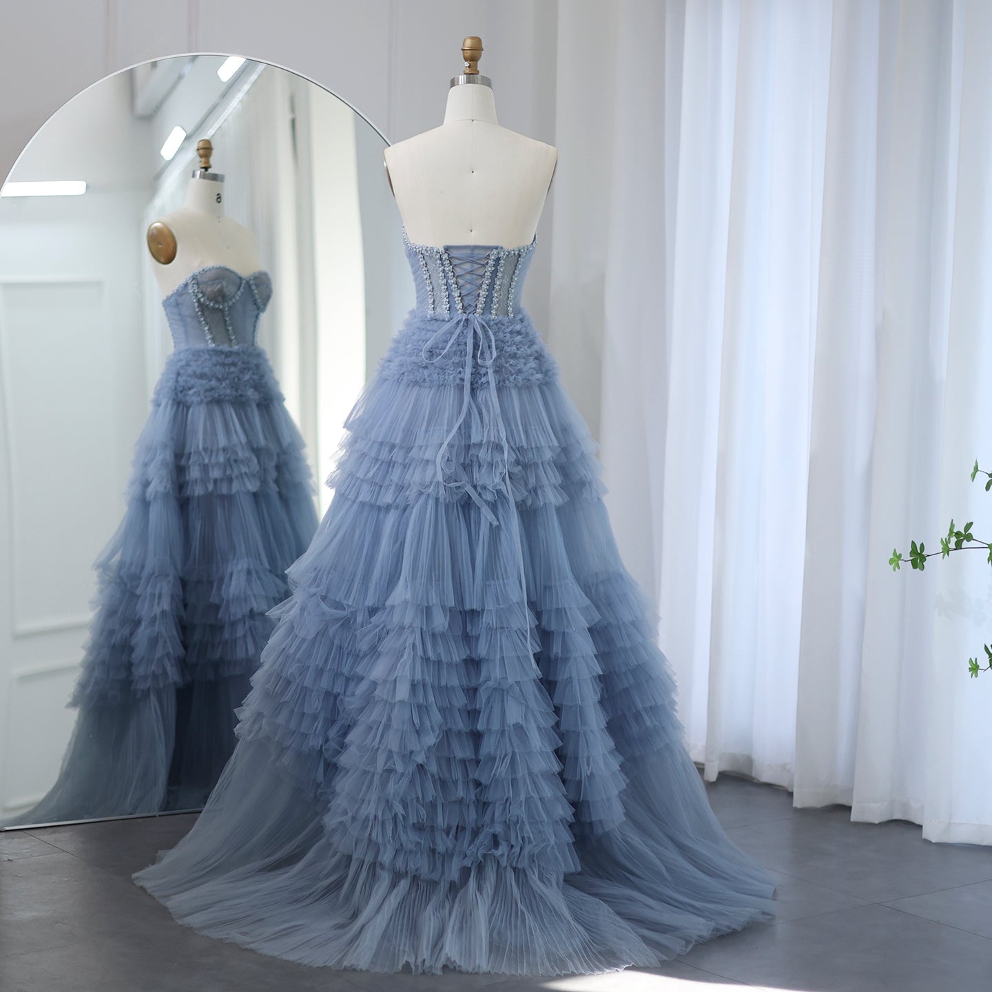 Elegant Sweetheart Ball Gown Blue Evening Dress SS553