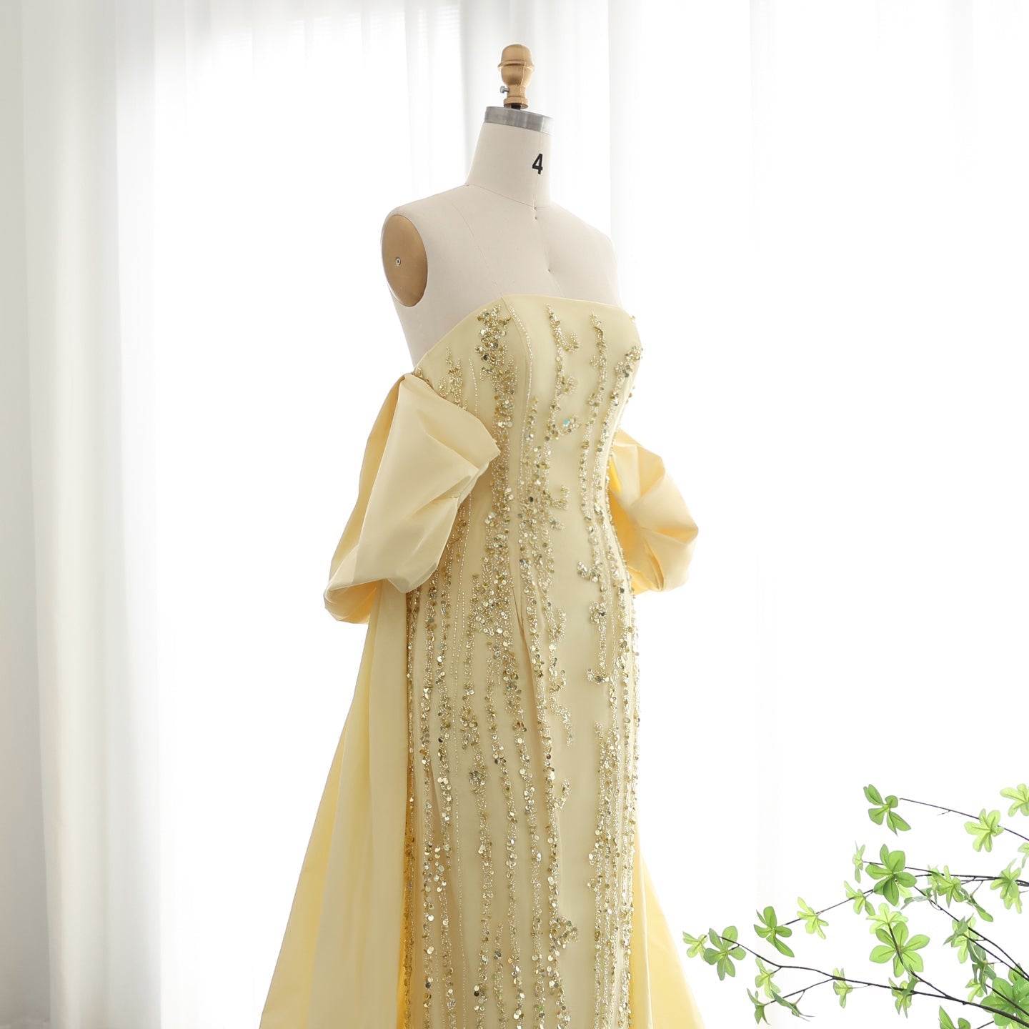 Luxury Blue Strapless Evening Dress with Cape SS454