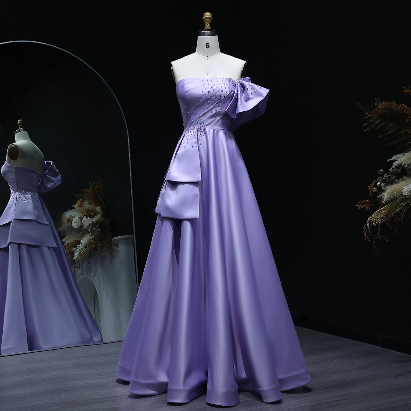 Elegant Gold One Shoulder Satin Evening Dress SS592  Lilac / US 18