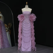 Luxury Lilac Strapless Evening Dress with 3D Flower Ruffles SS246  Lilac / US 16