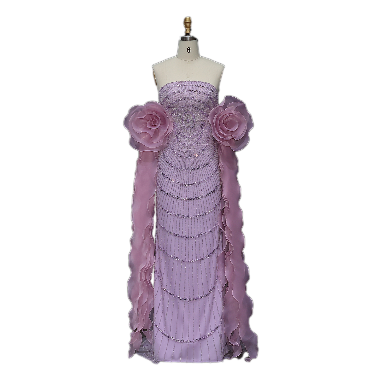 Luxury Lilac Strapless Evening Dress with 3D Flower Ruffles SS246