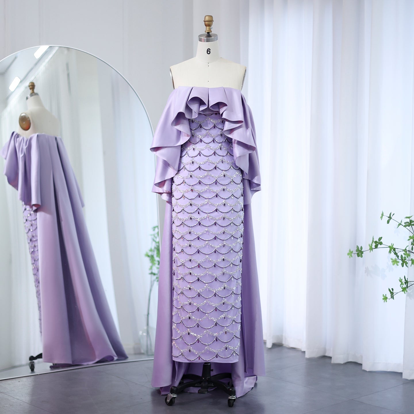 Luxury Sage Green Strapless Evening Dress with Cape SS383  Lilac / US 16