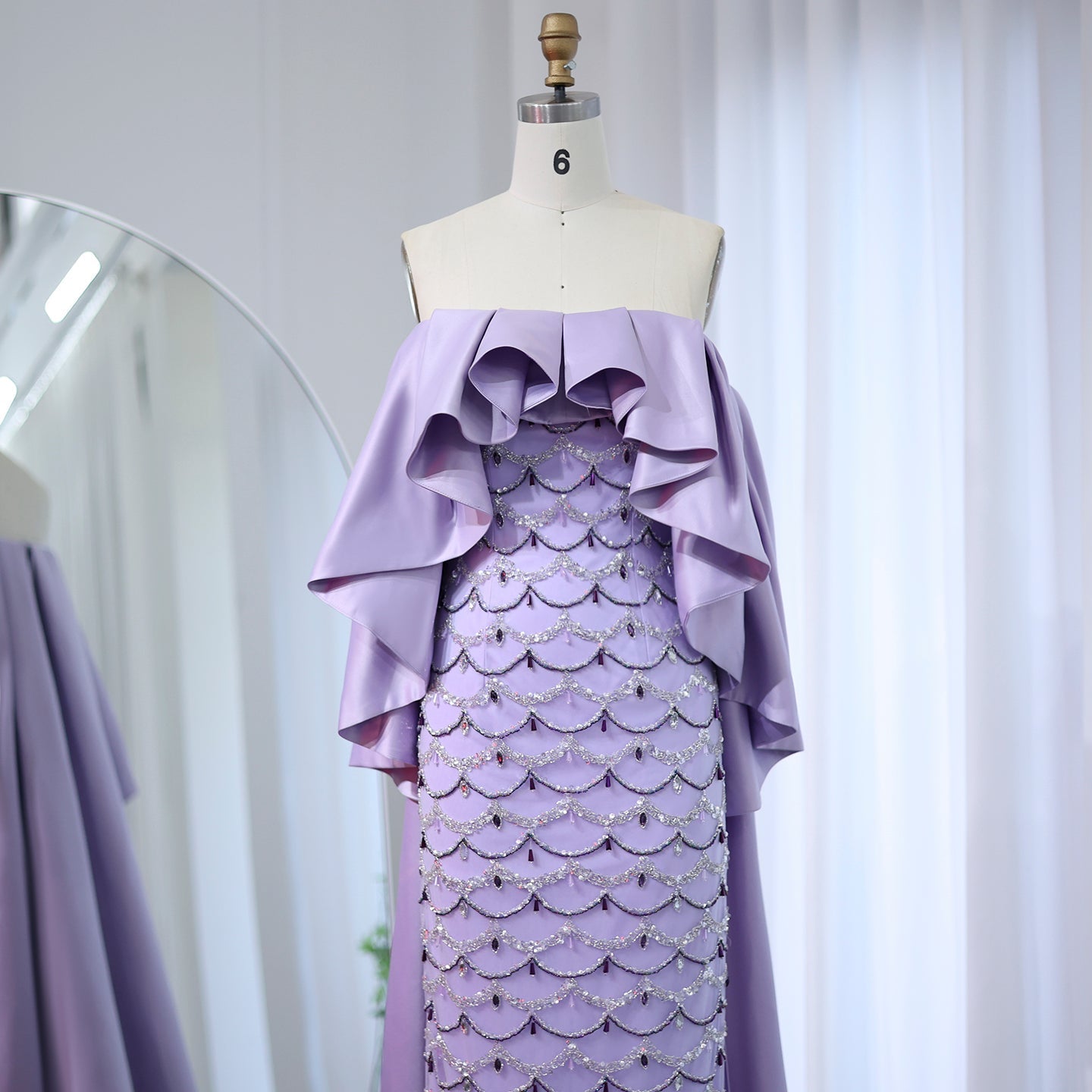 Luxury Sage Green Strapless Evening Dress with Cape SS383