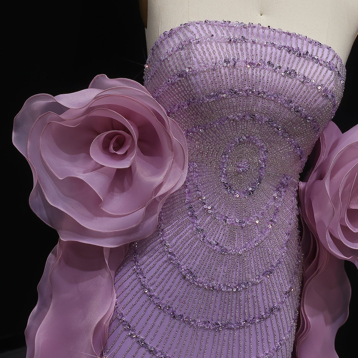 Luxury Lilac Strapless Evening Dress with 3D Flower Ruffles SS246