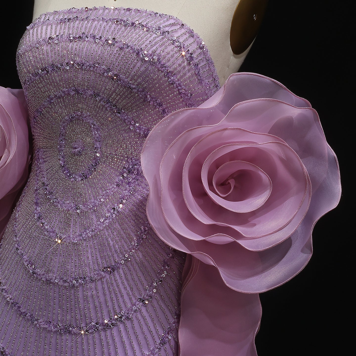 Luxury Lilac Strapless Evening Dress with 3D Flower Ruffles SS246