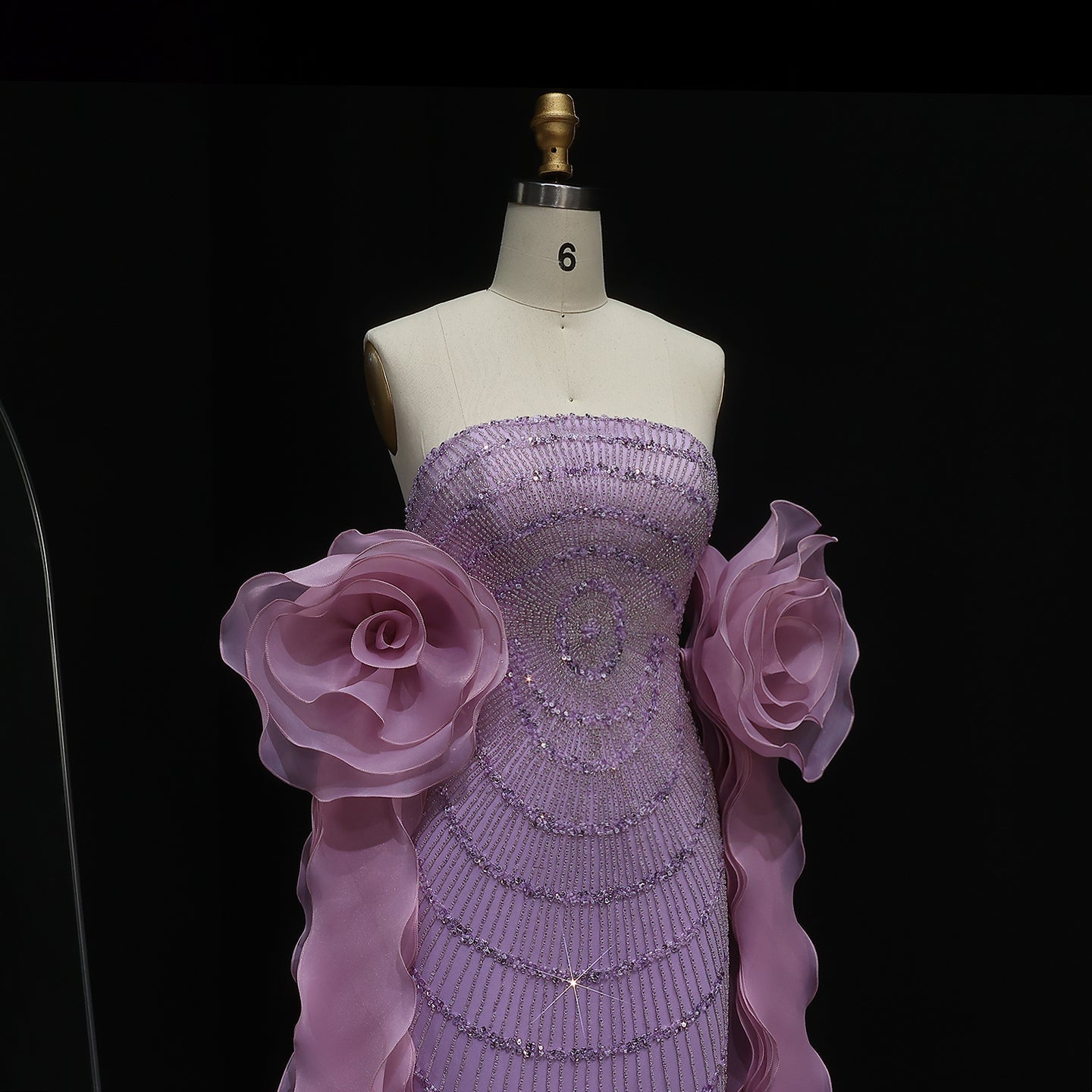 Luxury Lilac Strapless Evening Dress with 3D Flower Ruffles SS246