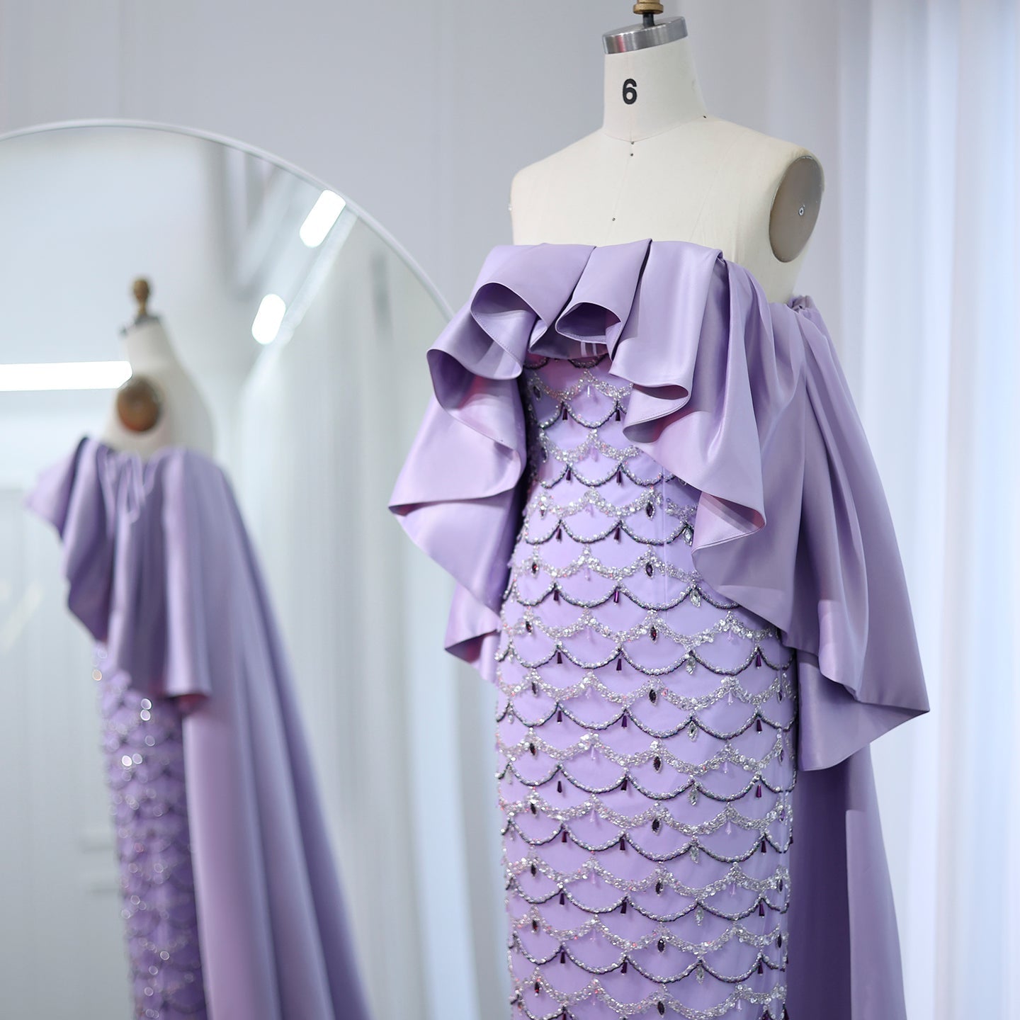 Luxury Sage Green Strapless Evening Dress with Cape SS383