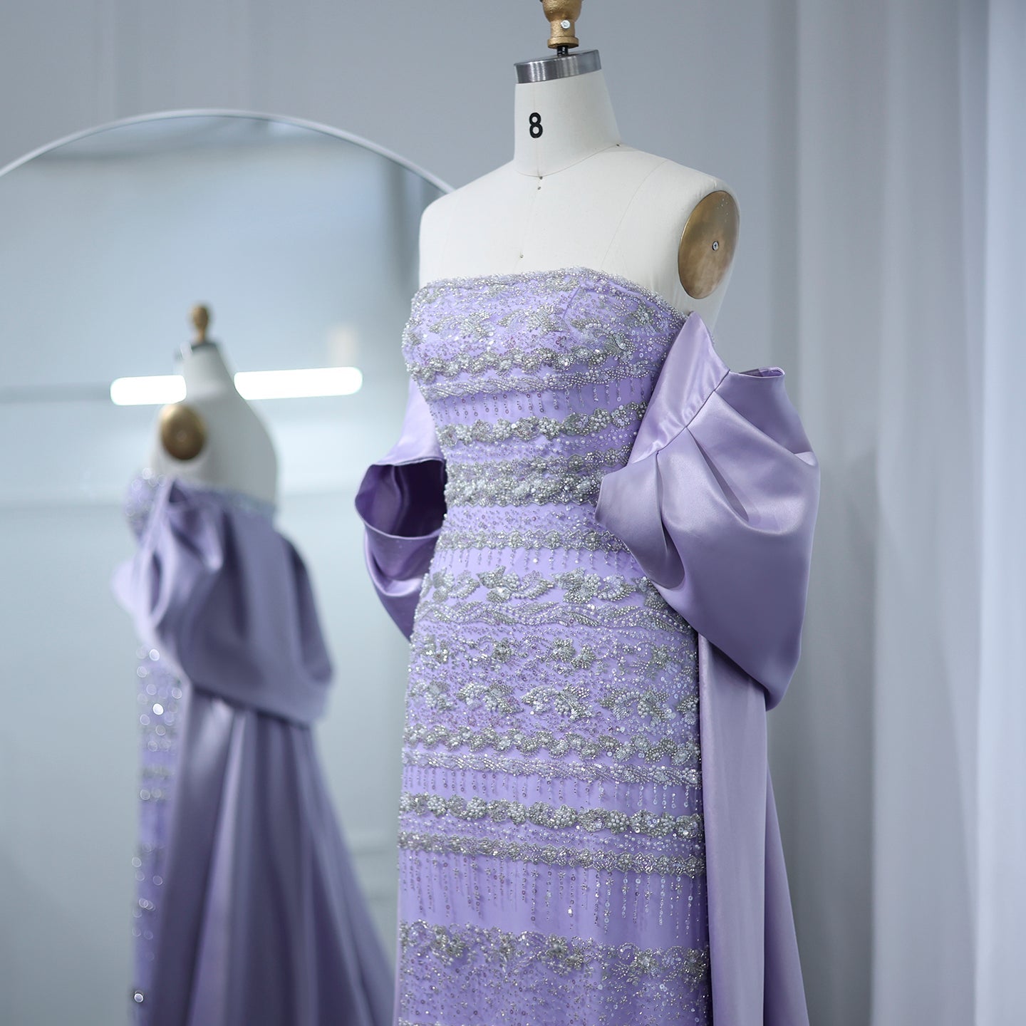 Luxury Sage Green Beaded Evening Dress with Cape SS238