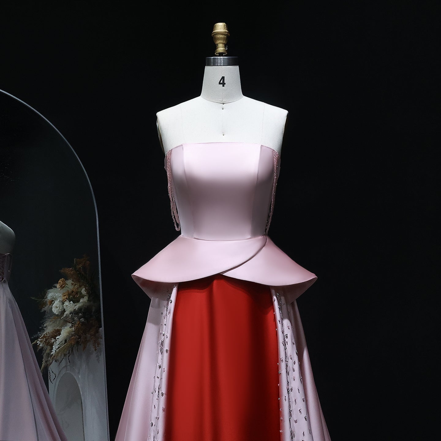Elegant Strapless Pink and Red Two-Tone Evening Dress SS244