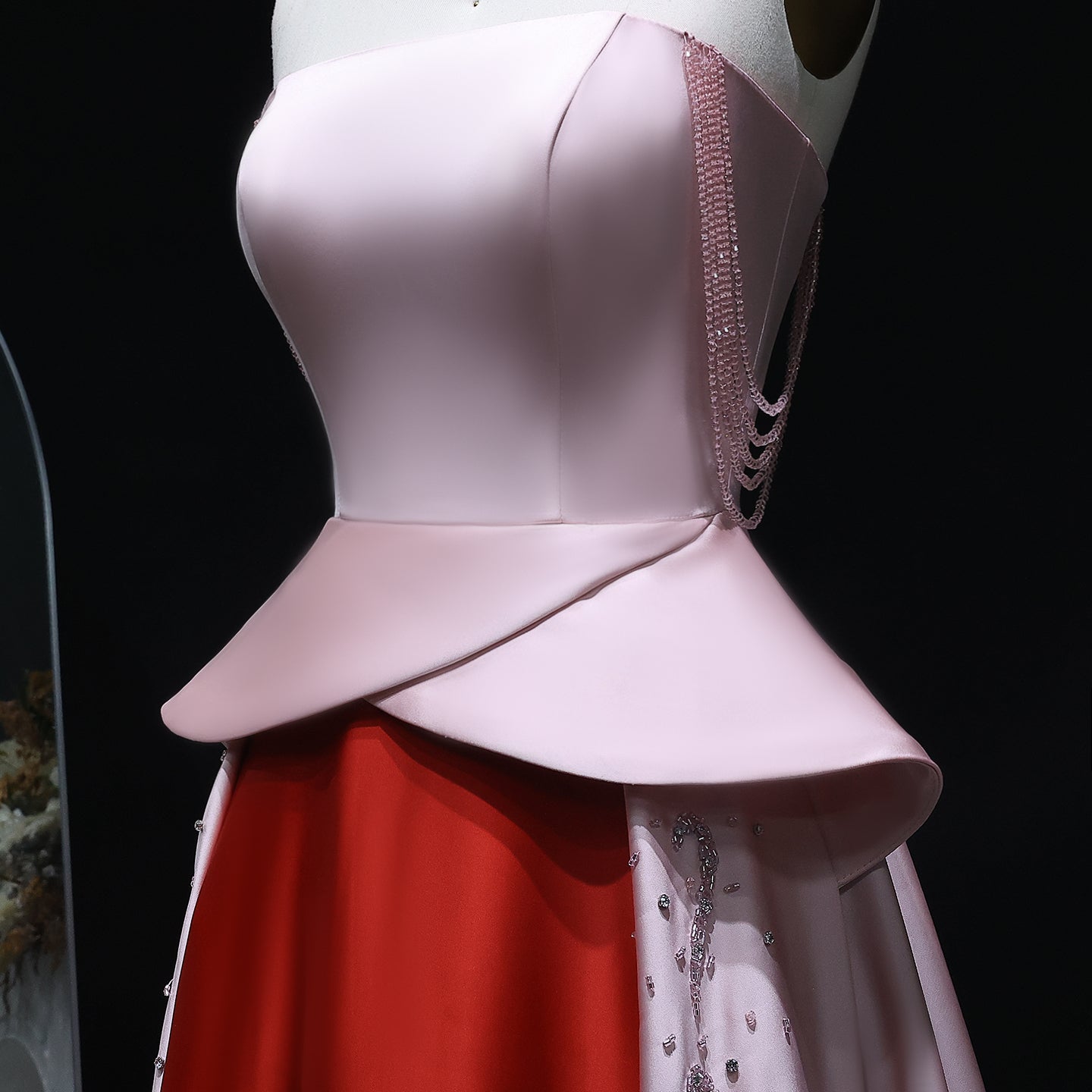 Elegant Strapless Pink and Red Two-Tone Evening Dress SS244