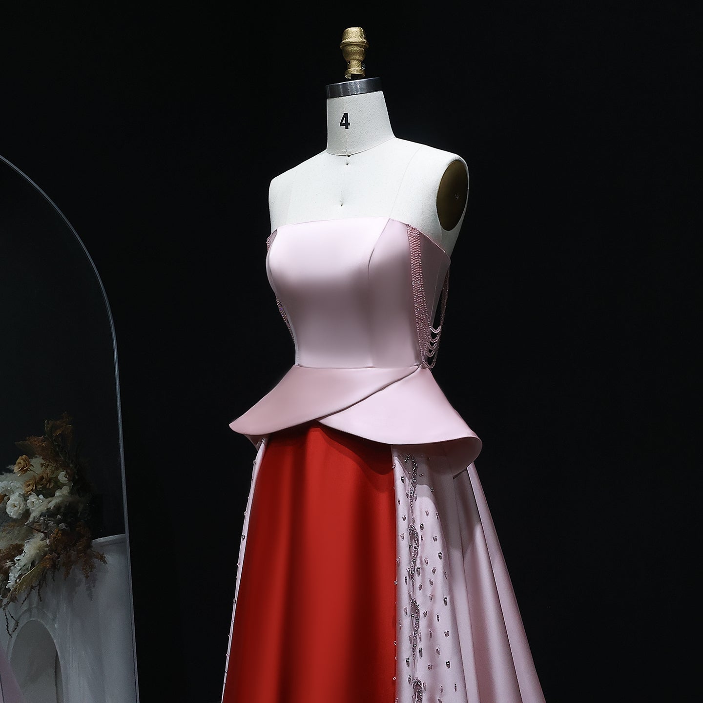 Elegant Strapless Pink and Red Two-Tone Evening Dress SS244