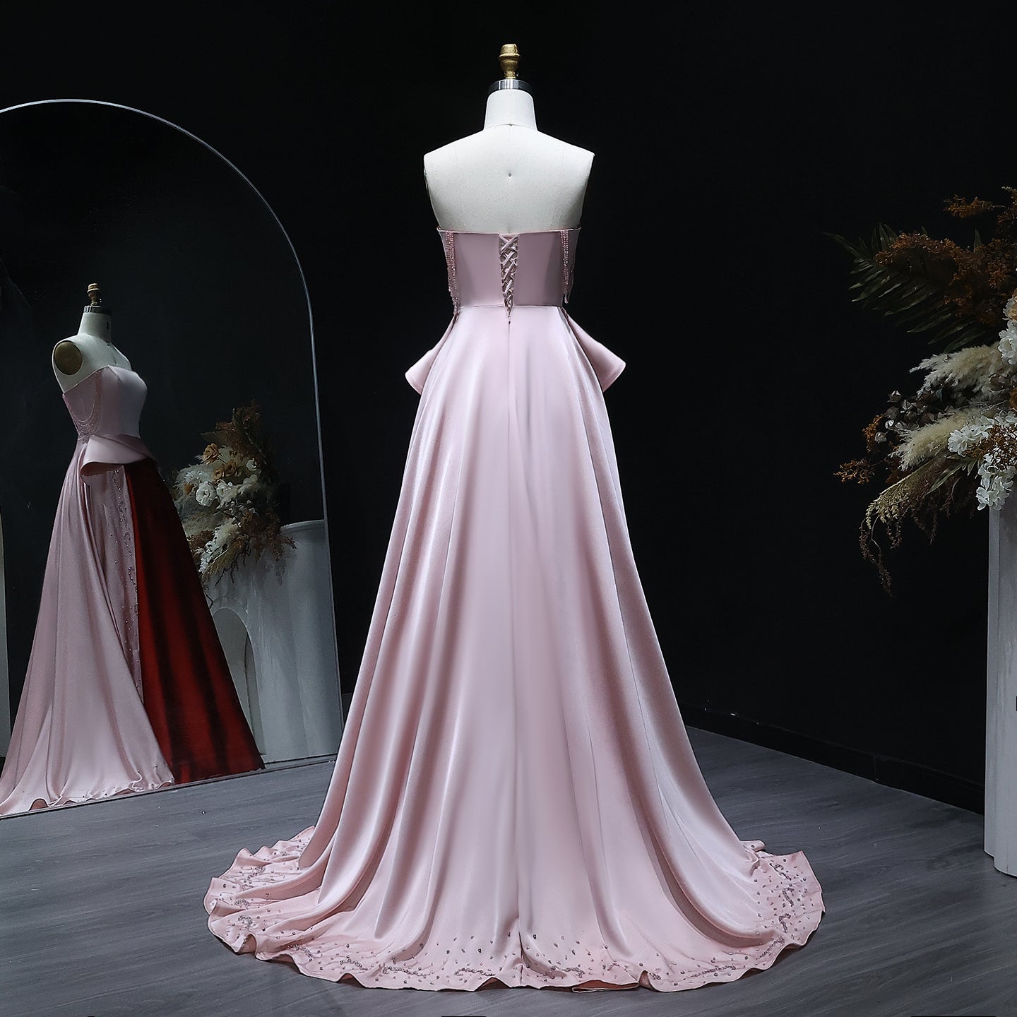 Elegant Strapless Pink and Red Two-Tone Evening Dress SS244