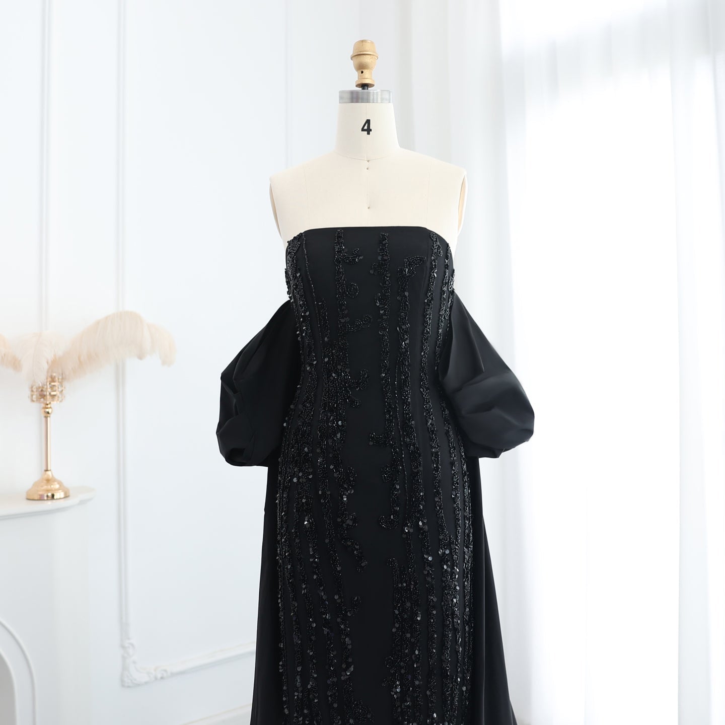 Luxury Blue Strapless Evening Dress with Cape SS454