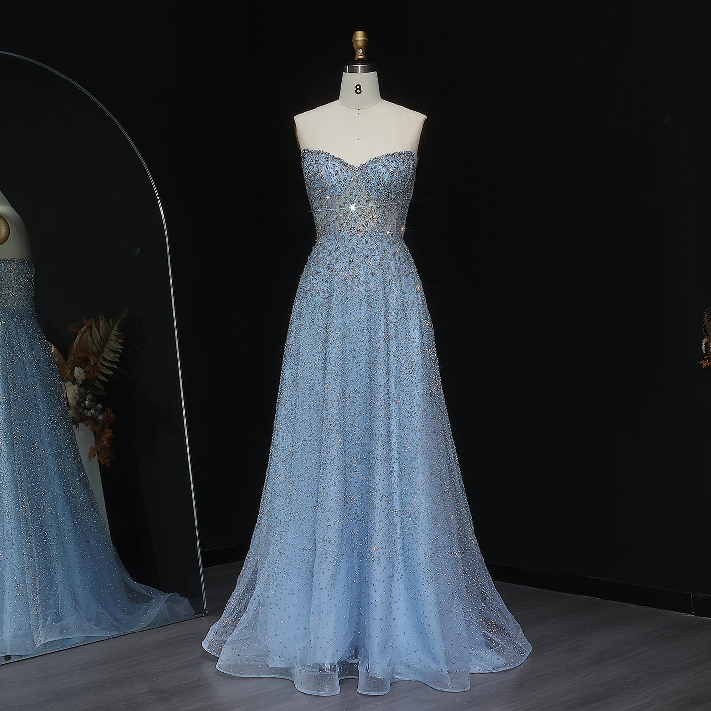 Luxury Crystal Purple Strapless Evening Dress SS699  Blue / US 20