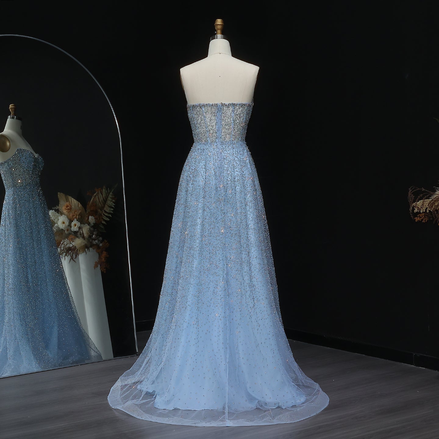 Luxury Crystal Purple Strapless Evening Dress SS699