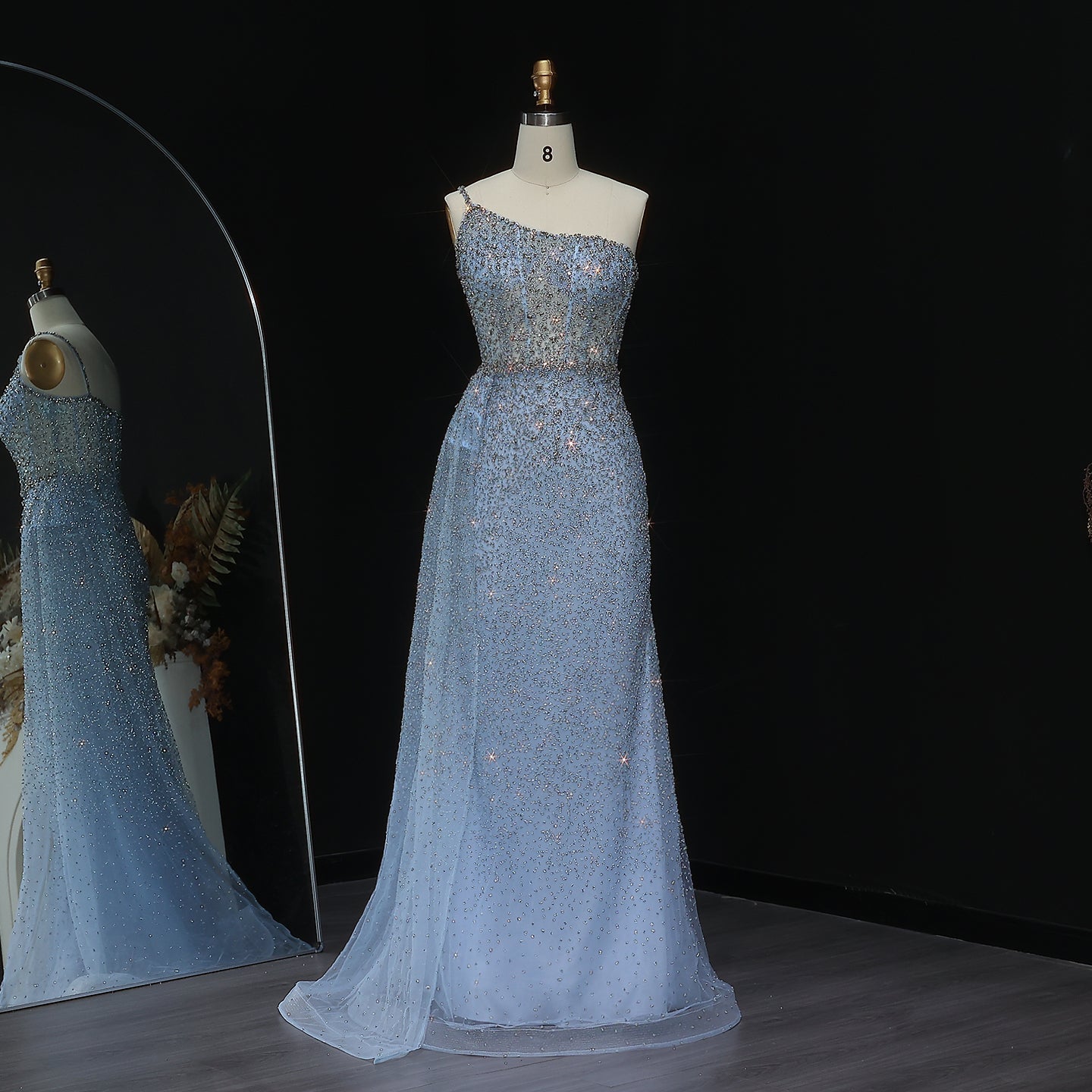 Sparkly Crystal Turquoise One Shoulder Evening Dress SS698  Blue / US 20