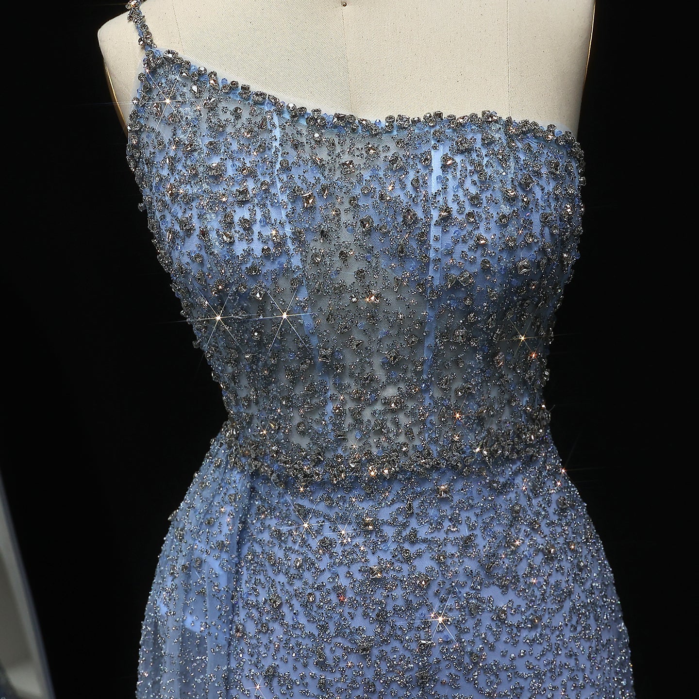 Sparkly Crystal Turquoise One Shoulder Evening Dress SS698