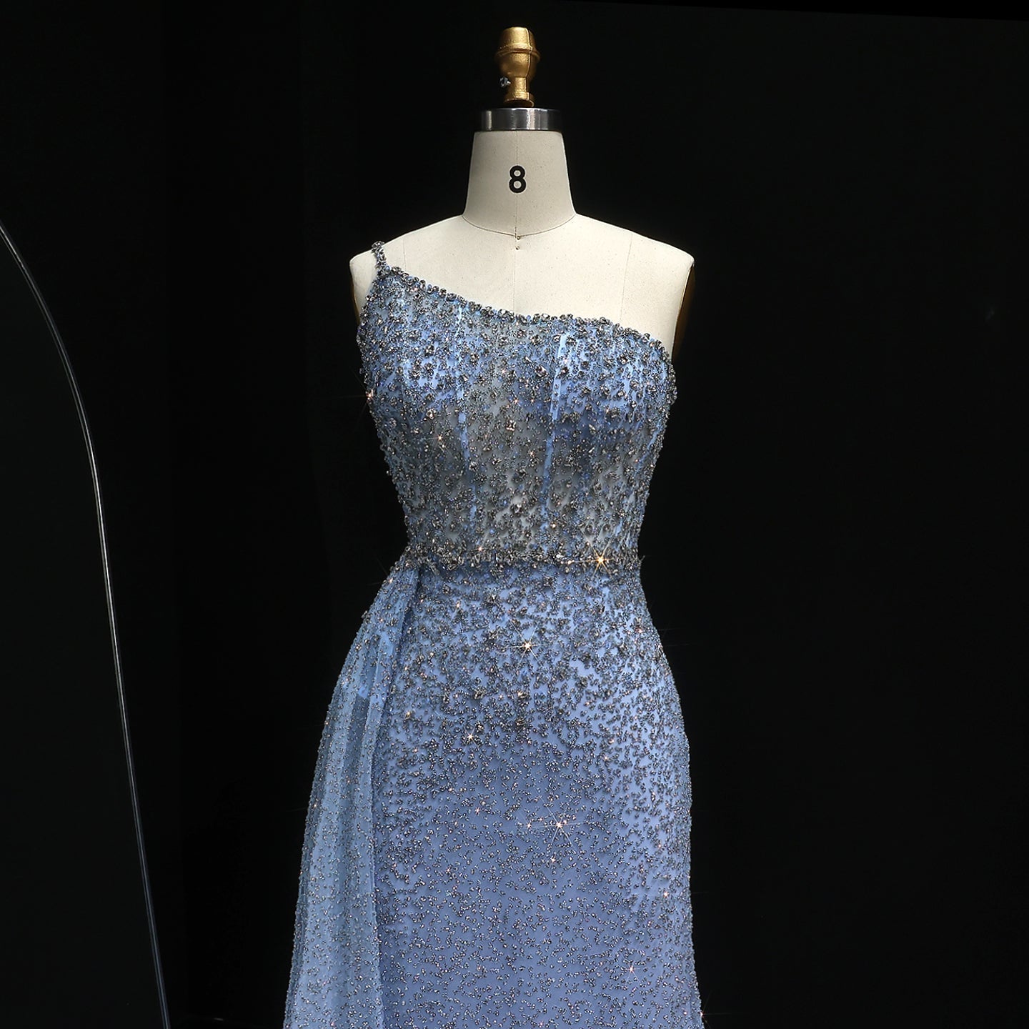 Sparkly Crystal Turquoise One Shoulder Evening Dress SS698