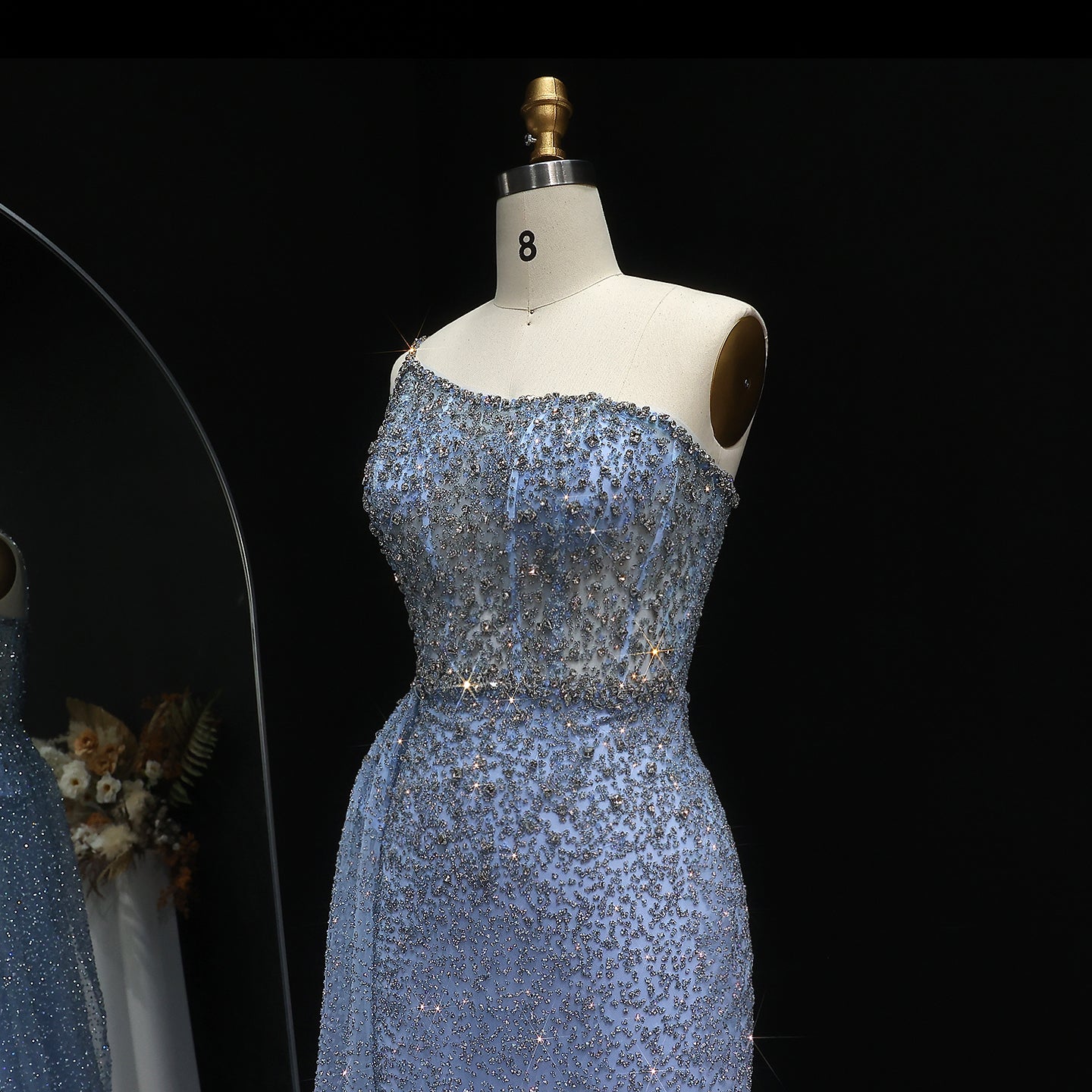 Sparkly Crystal Turquoise One Shoulder Evening Dress SS698