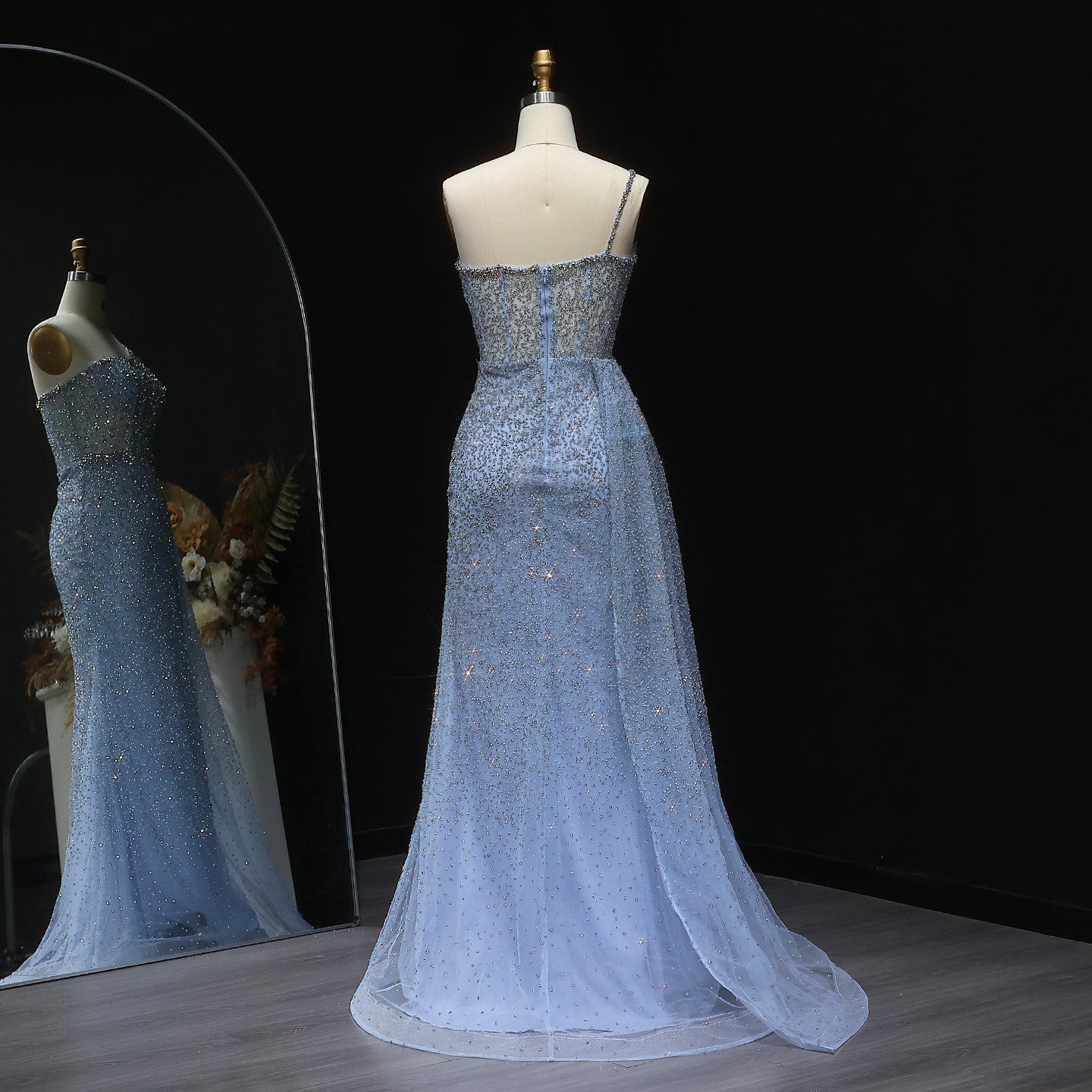 Sparkly Crystal Turquoise One Shoulder Evening Dress SS698