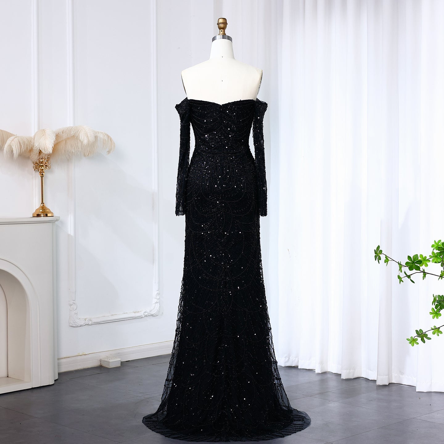 Luxury Off Shoulder Long Sleeves Mermaid Evening Dress SS609