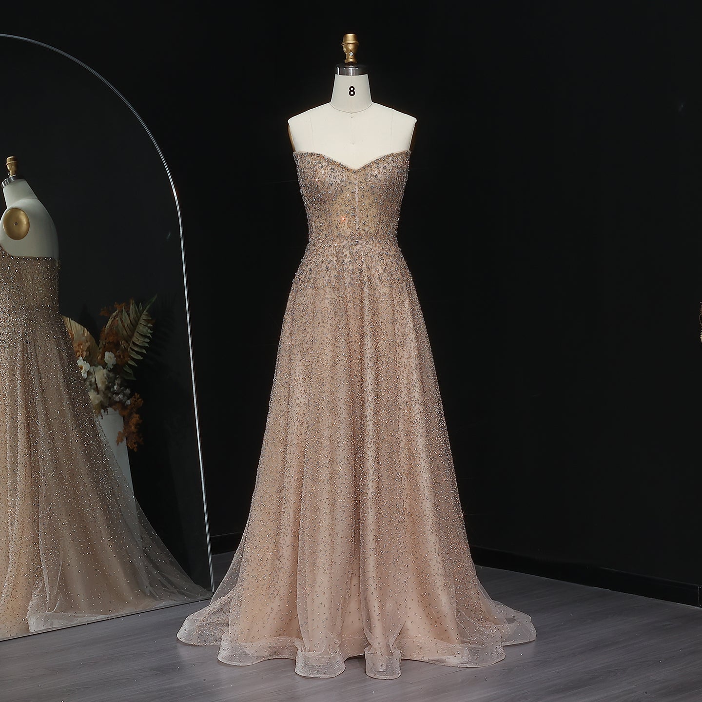 Luxury Crystal Purple Strapless Evening Dress SS699  Champagne / US 20