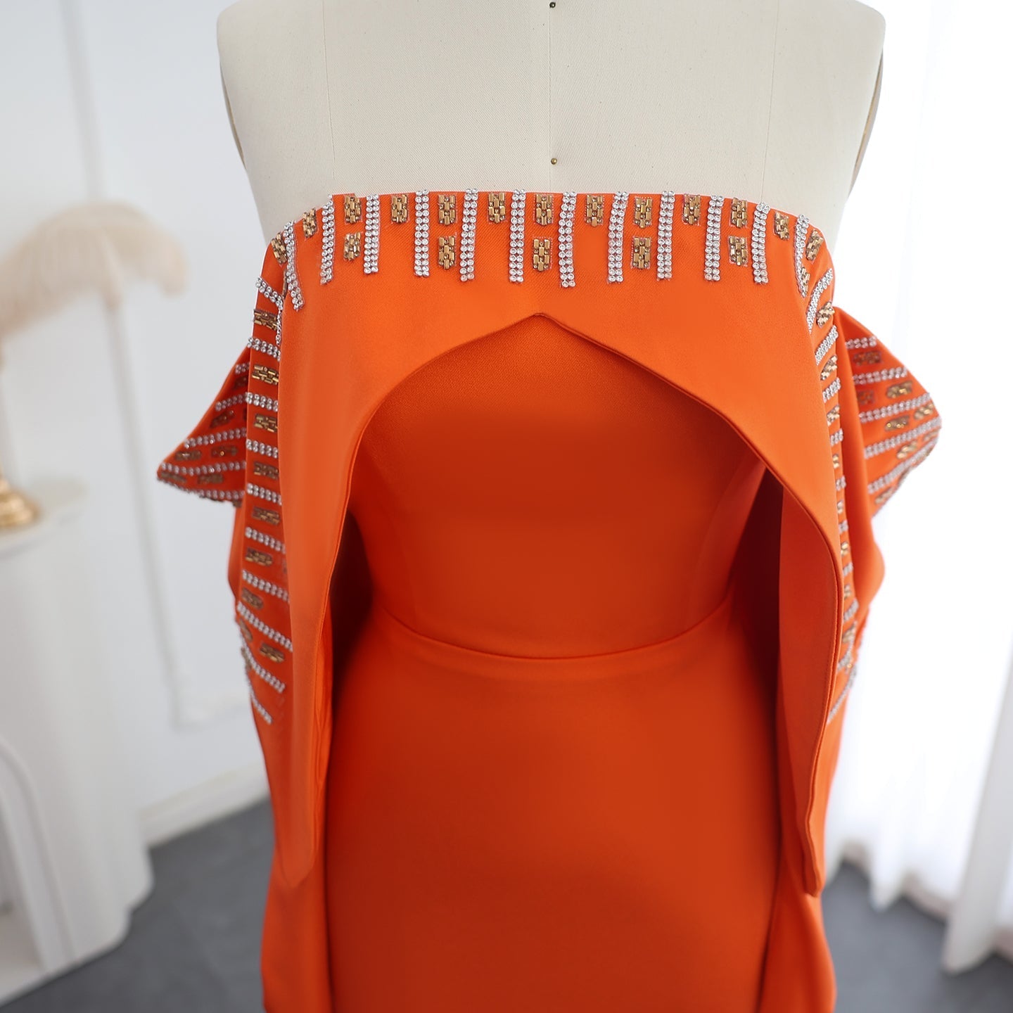 Elegant White Off Shoulder Long Sleeves Evening Dress with Cape SF008