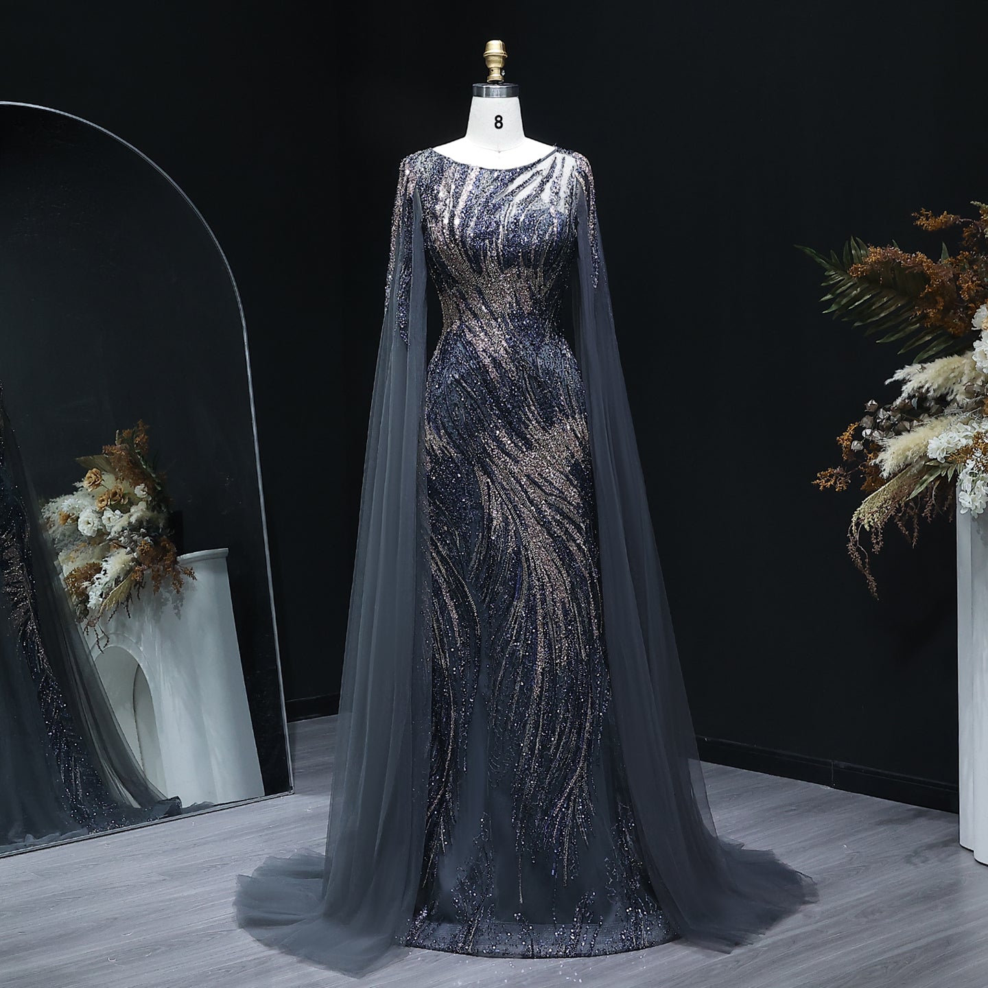 Luxury Purple Evening Dress with Cape Sleeves SS051  Brown / US 20