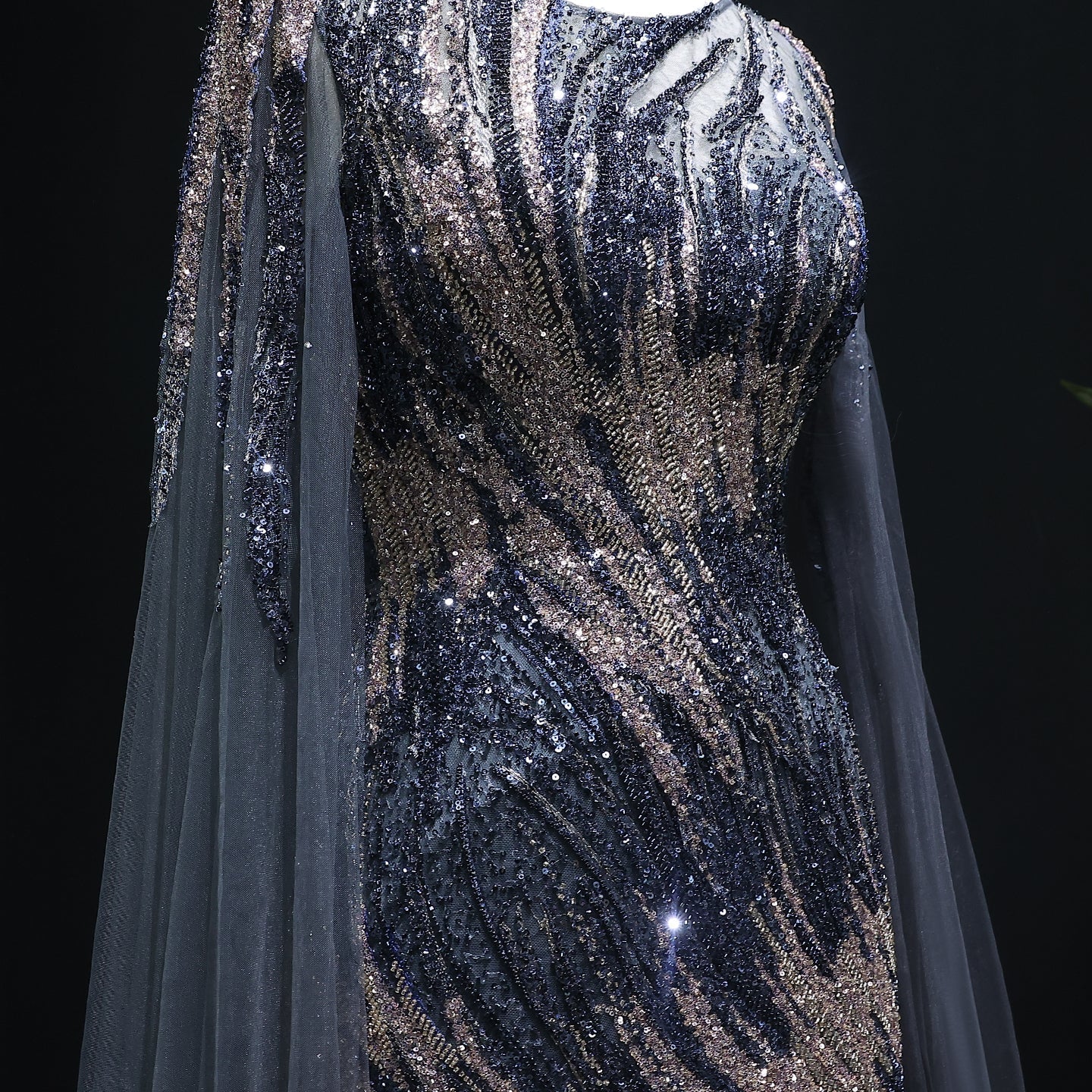 Luxury Purple Evening Dress with Cape Sleeves SS051