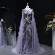 Luxury Purple Evening Dress with Cape Sleeves SS051  Purple / US 20