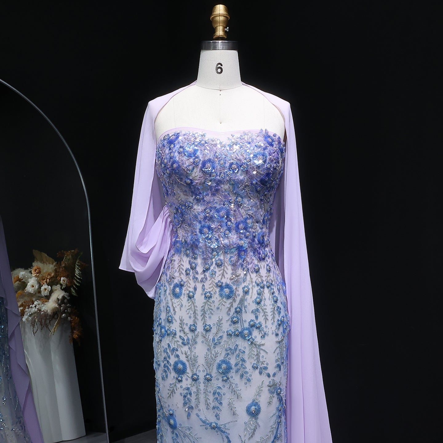 Luxury Crystal Beaded Lilac Evening Dress with Cape SS641 
