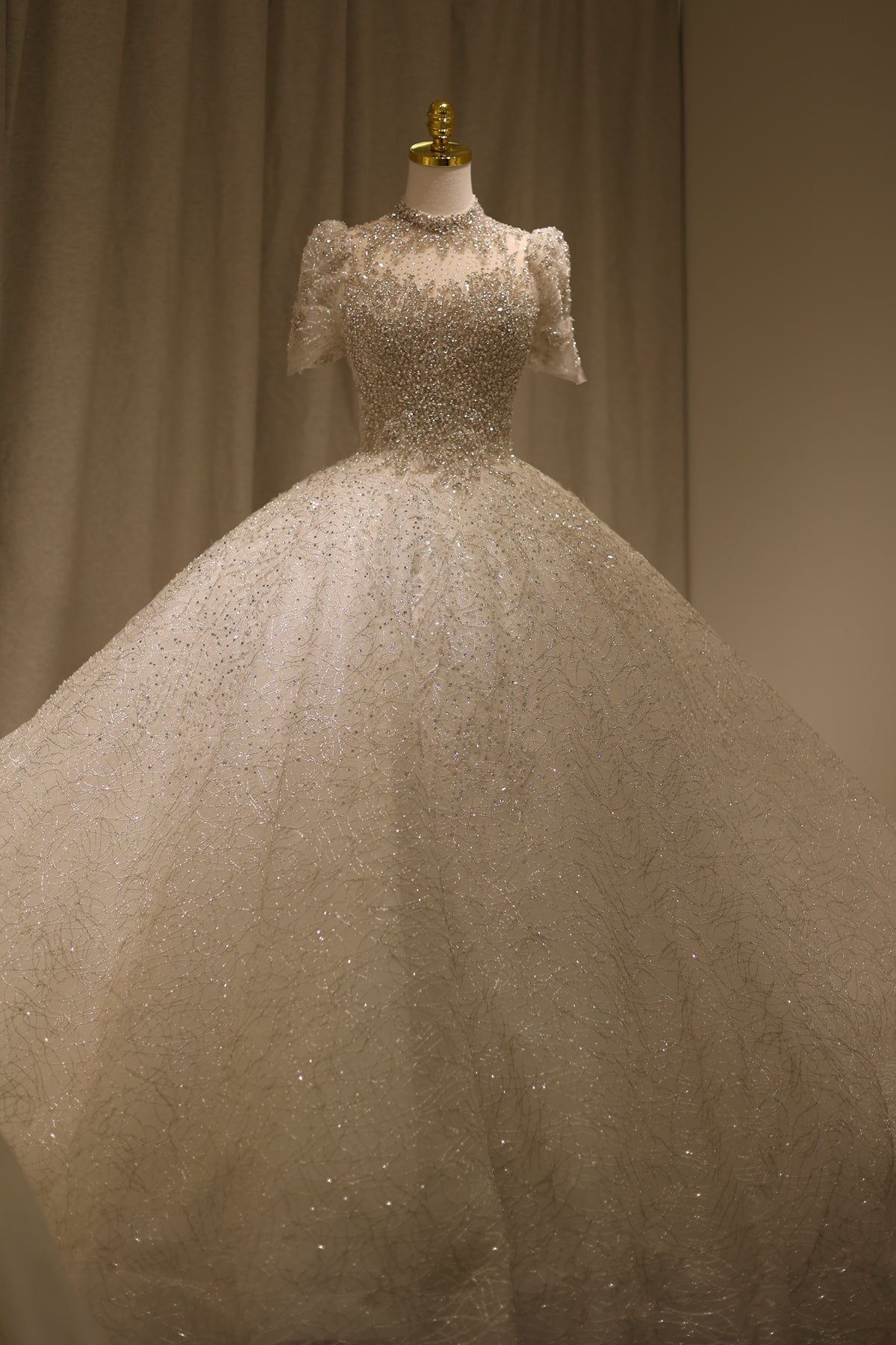 Luxury Crystal High Neck Ball Gown Wedding Dress RS002