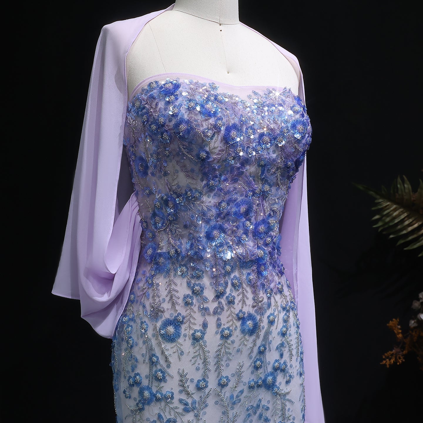 Luxury Crystal Beaded Lilac Evening Dress with Cape SS641 
