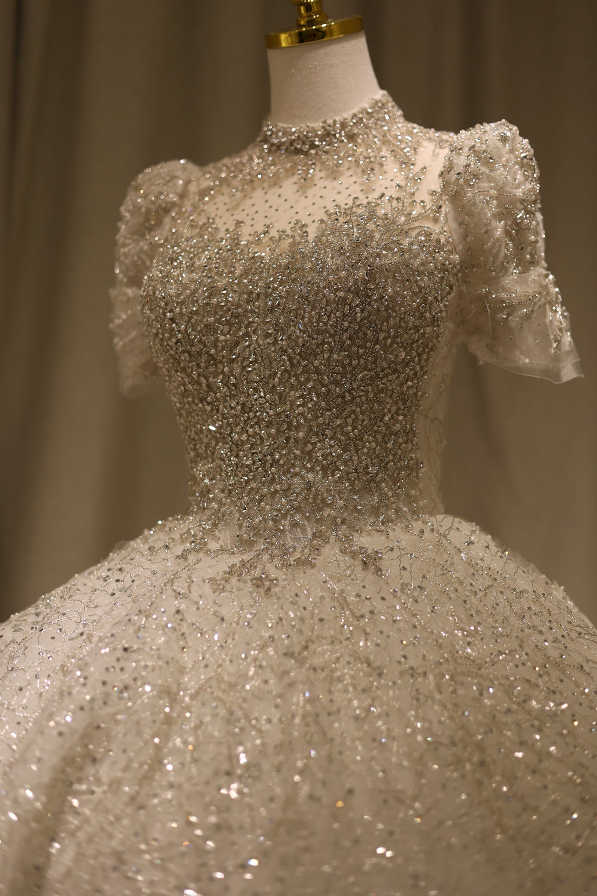 Luxury Crystal High Neck Ball Gown Wedding Dress RS002