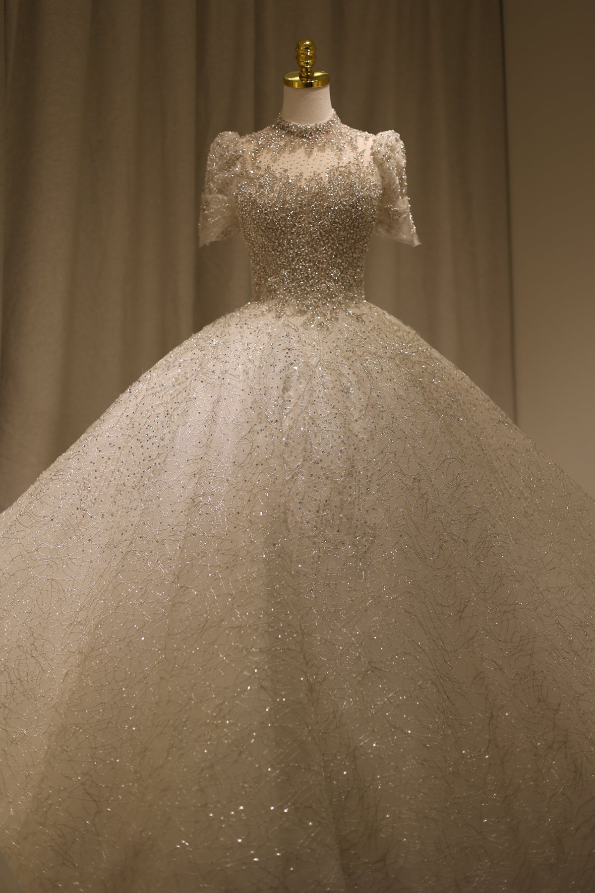 Luxury Crystal High Neck Ball Gown Wedding Dress RS002