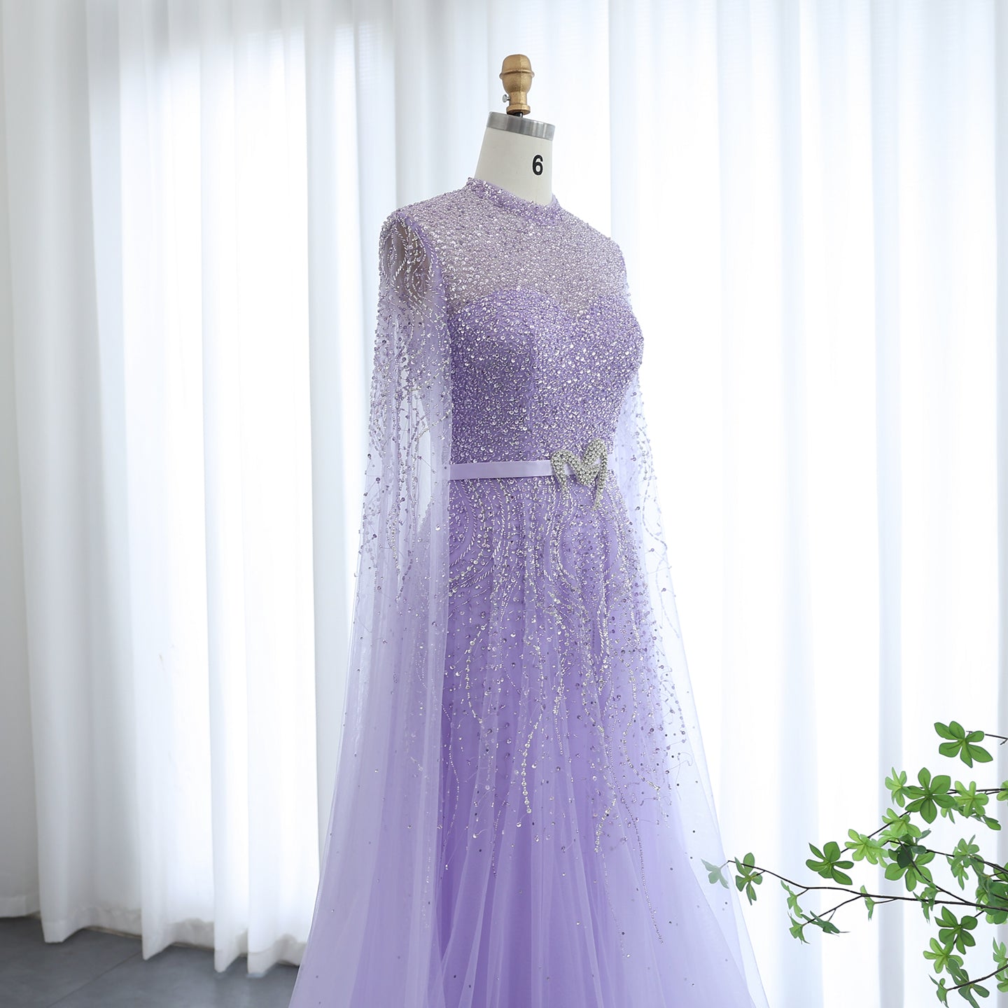 Luxury Blue High Neck Evening Dress with Cape Sleeves SS451