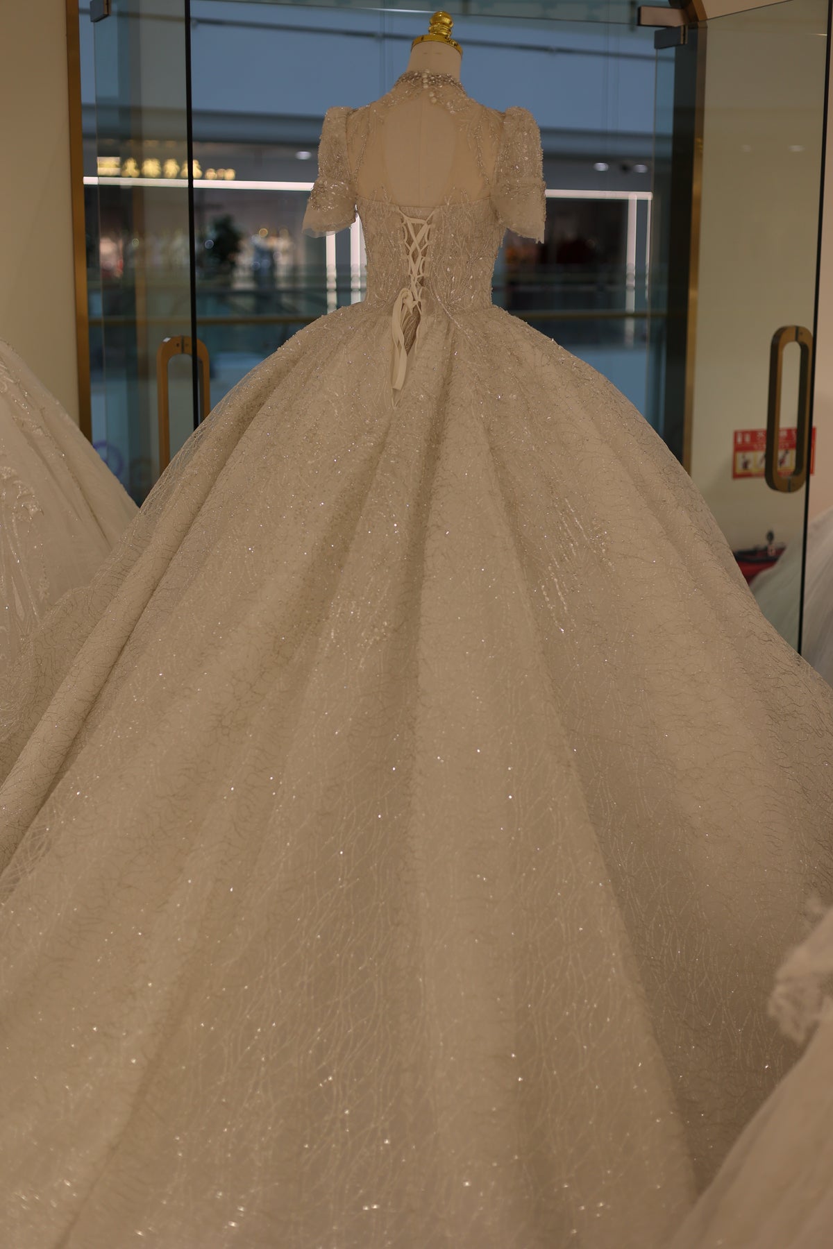 Luxury Crystal High Neck Ball Gown Wedding Dress RS002