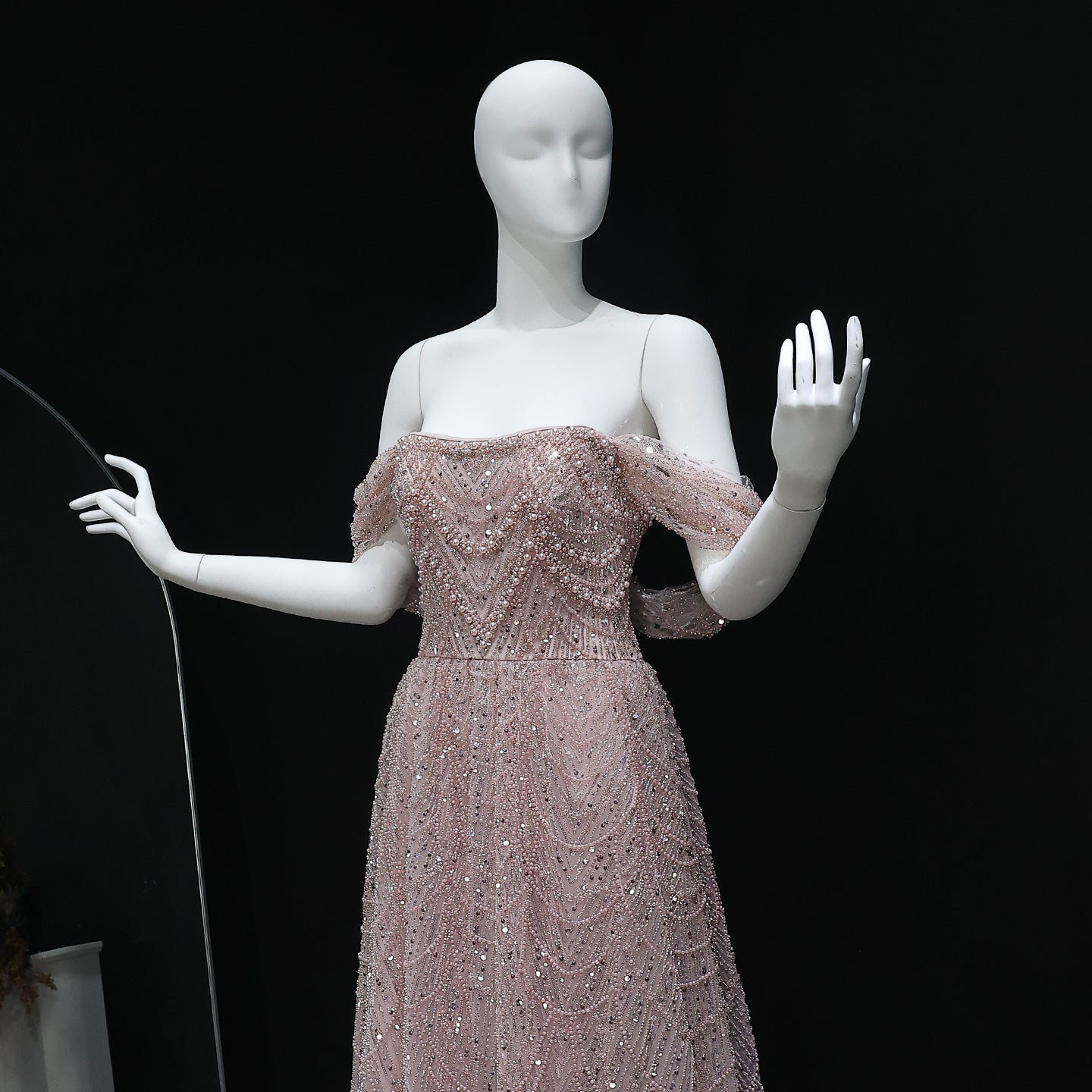 Luxury Beaded Champagne Off-Shoulder Evening Dress SS676