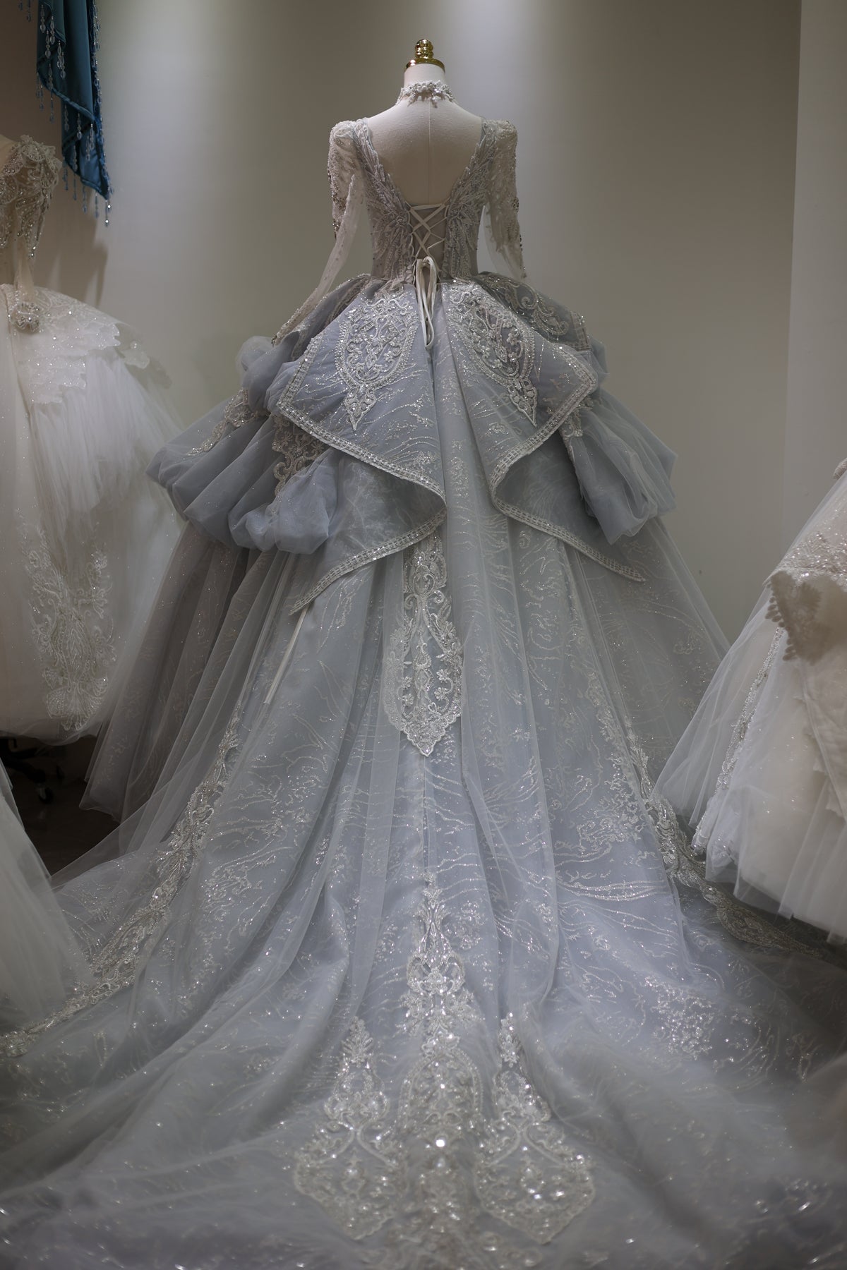 Luxury Blue Ball Gown Wedding Dress with Necklace RS008