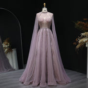 Luxury Pink Evening Dress with Cape Sleeves SS050  Pink / US 20