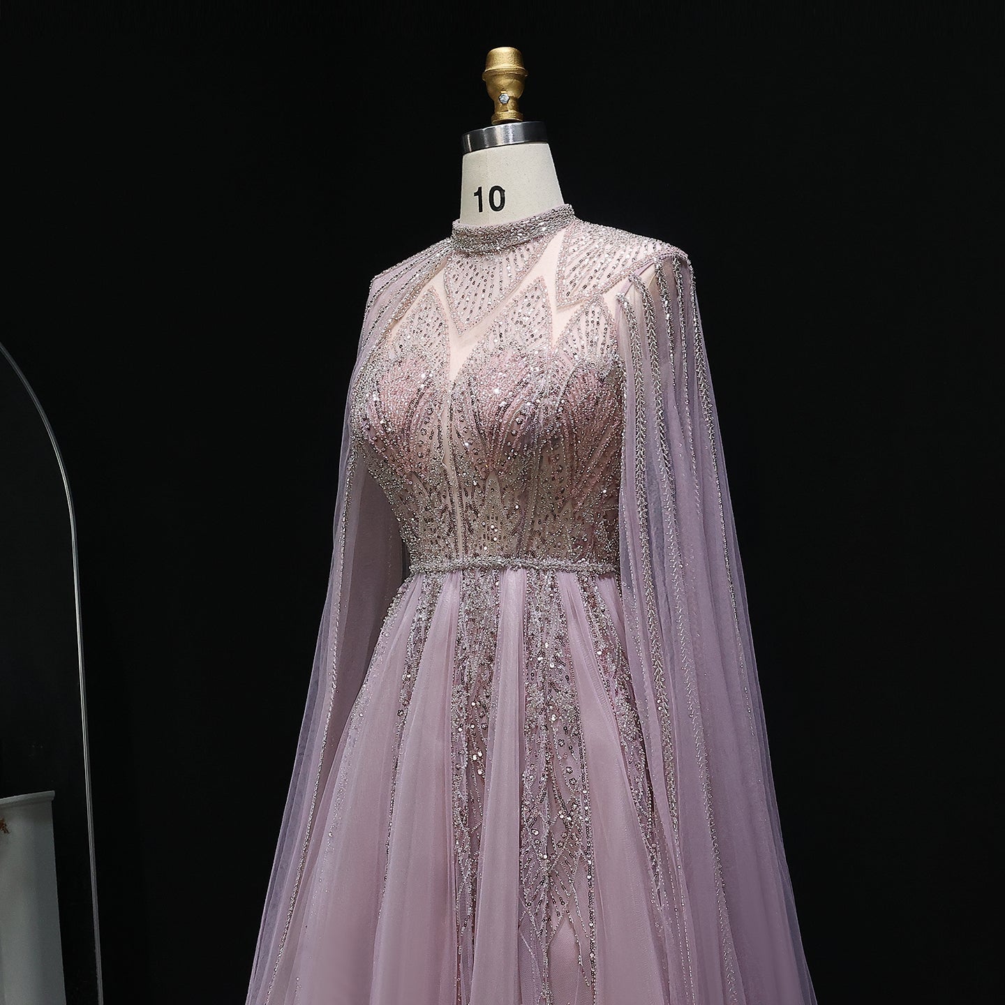 Luxury Pink Evening Dress with Cape Sleeves SS050