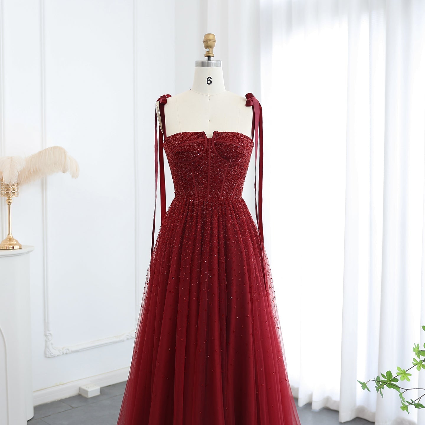 Luxury Beaded Red Evening Dresses with Straps SS263