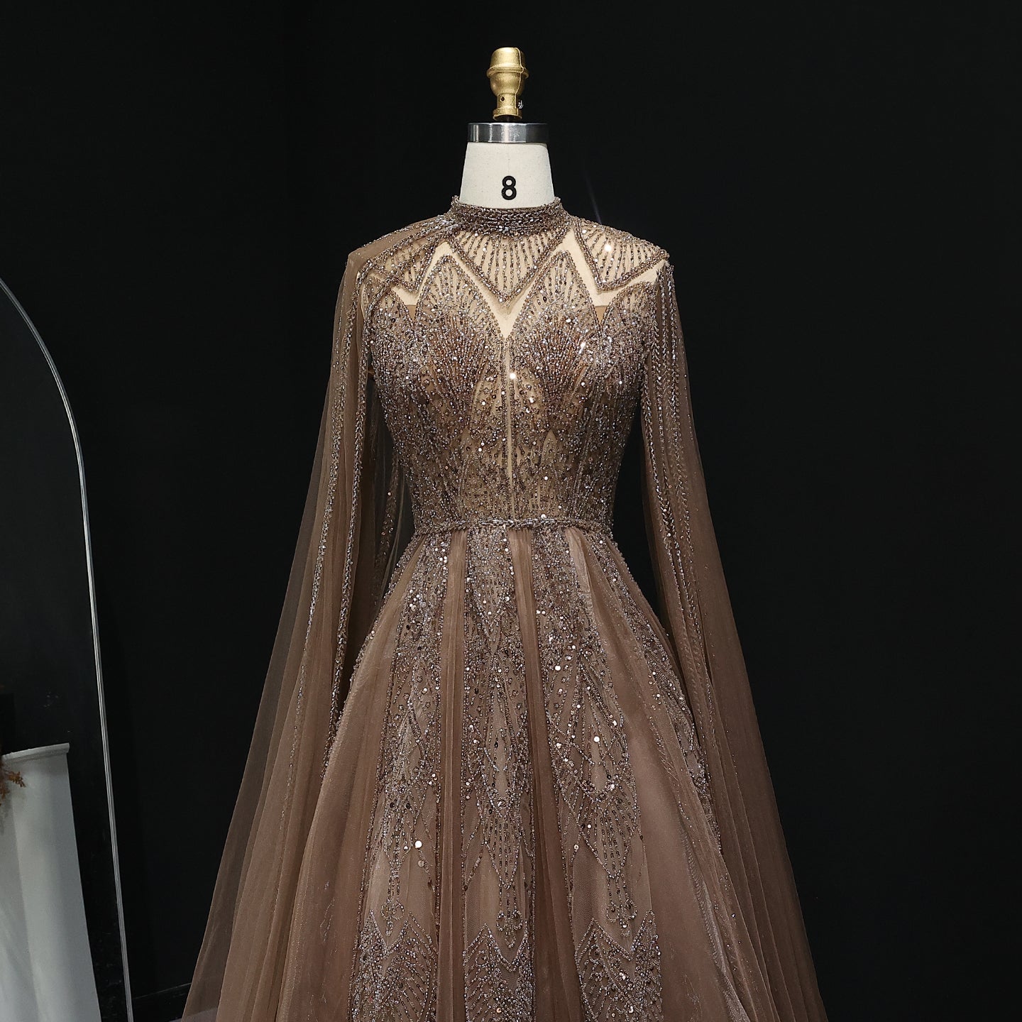 Luxury Pink Evening Dress with Cape Sleeves SS050