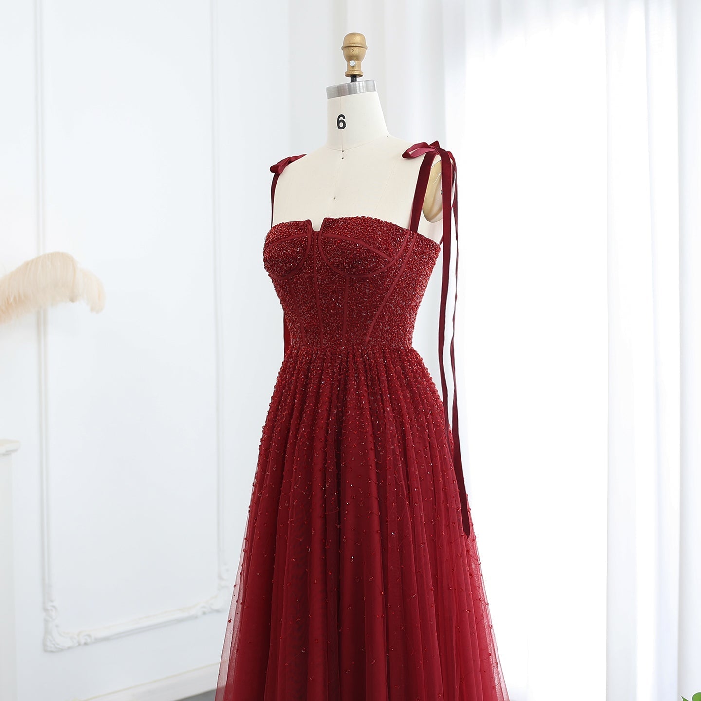 Luxury Beaded Red Evening Dresses with Straps SS263