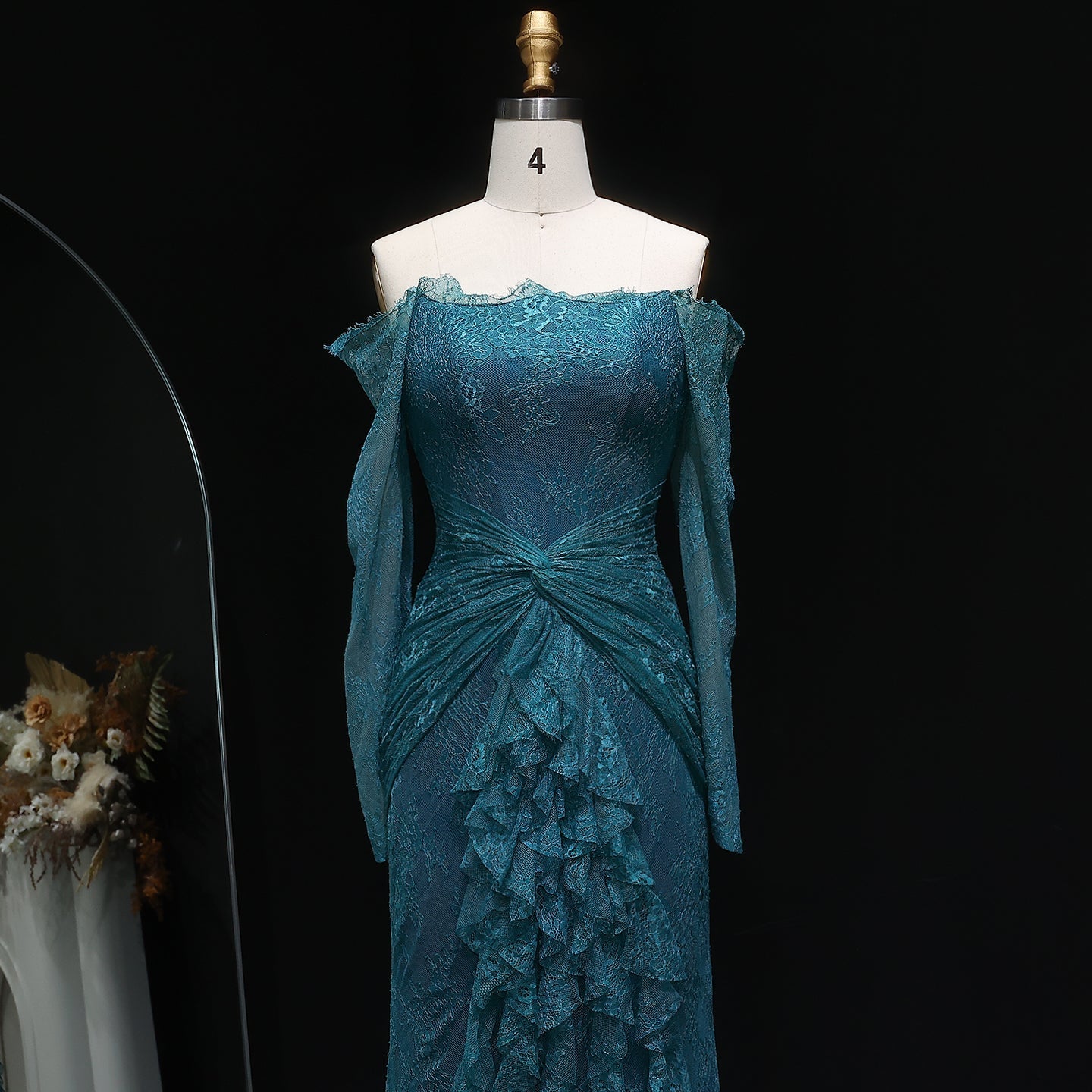 Elegant Blue Off Shoulder Lace Evening Dress SF519