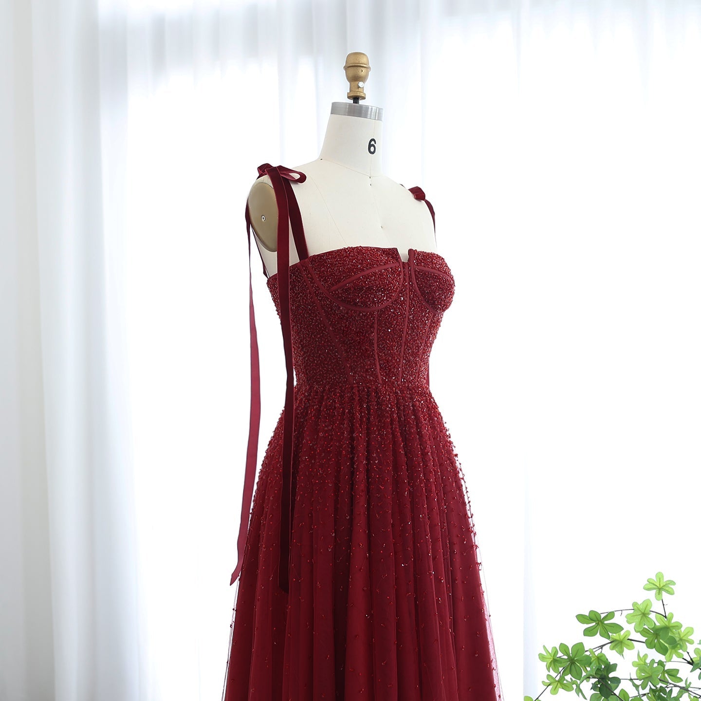 Luxury Beaded Red Evening Dresses with Straps SS263